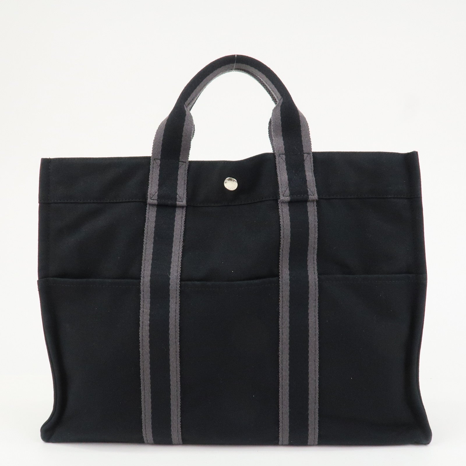 HERMES Fourre Tout MM Canvas Tote Bag Hand Bag Black