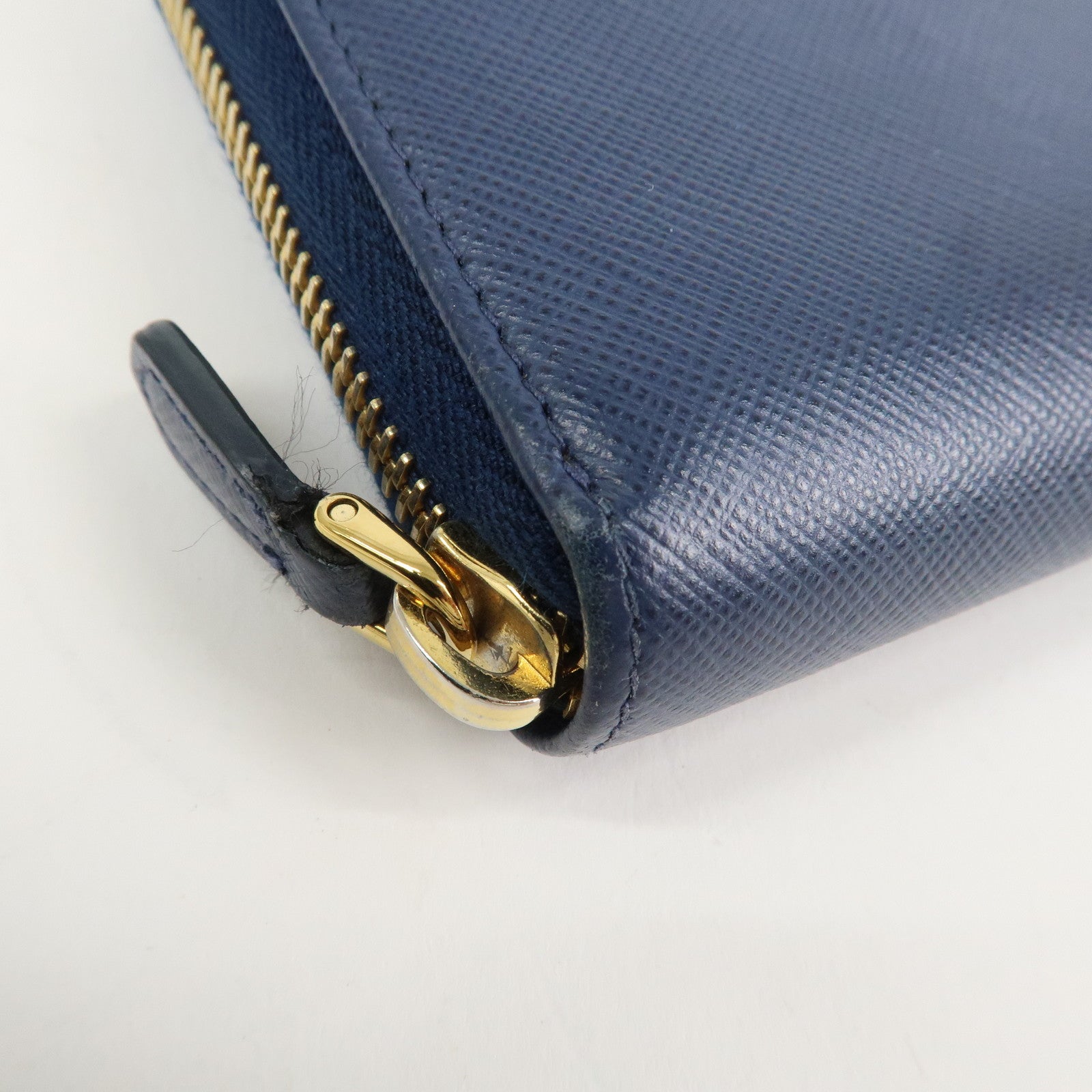 PRADA Triangle Logo Saffiano Leather Zippy Long Wallet Navy 1ML506