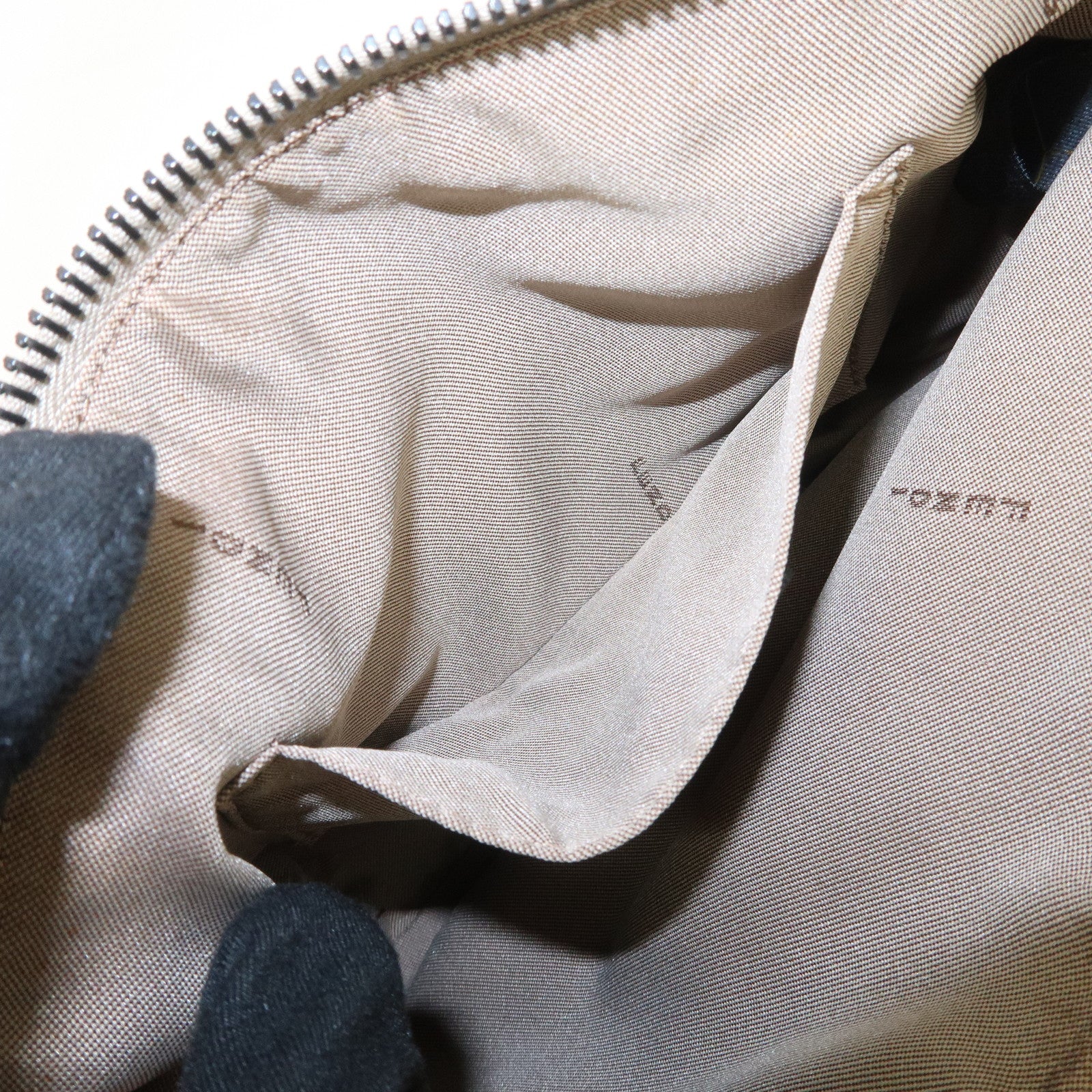 FENDI Zucchino Canvas Leather Shoulder Bag Beige Black 8BR312