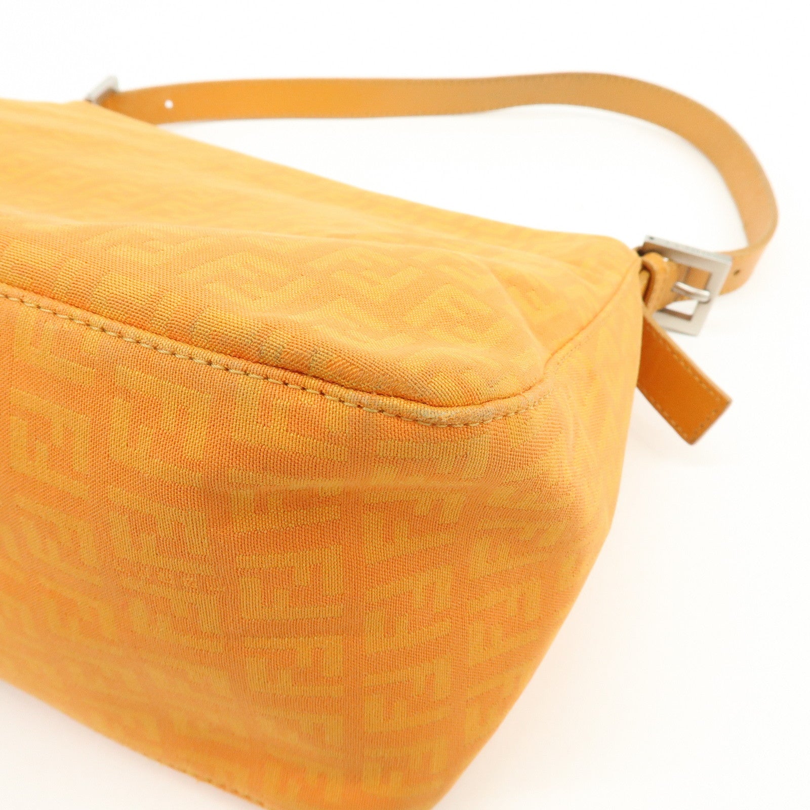 FENDI Mamma Baguette Zucchino Canvas Leather Shoulder Bag 8BR001