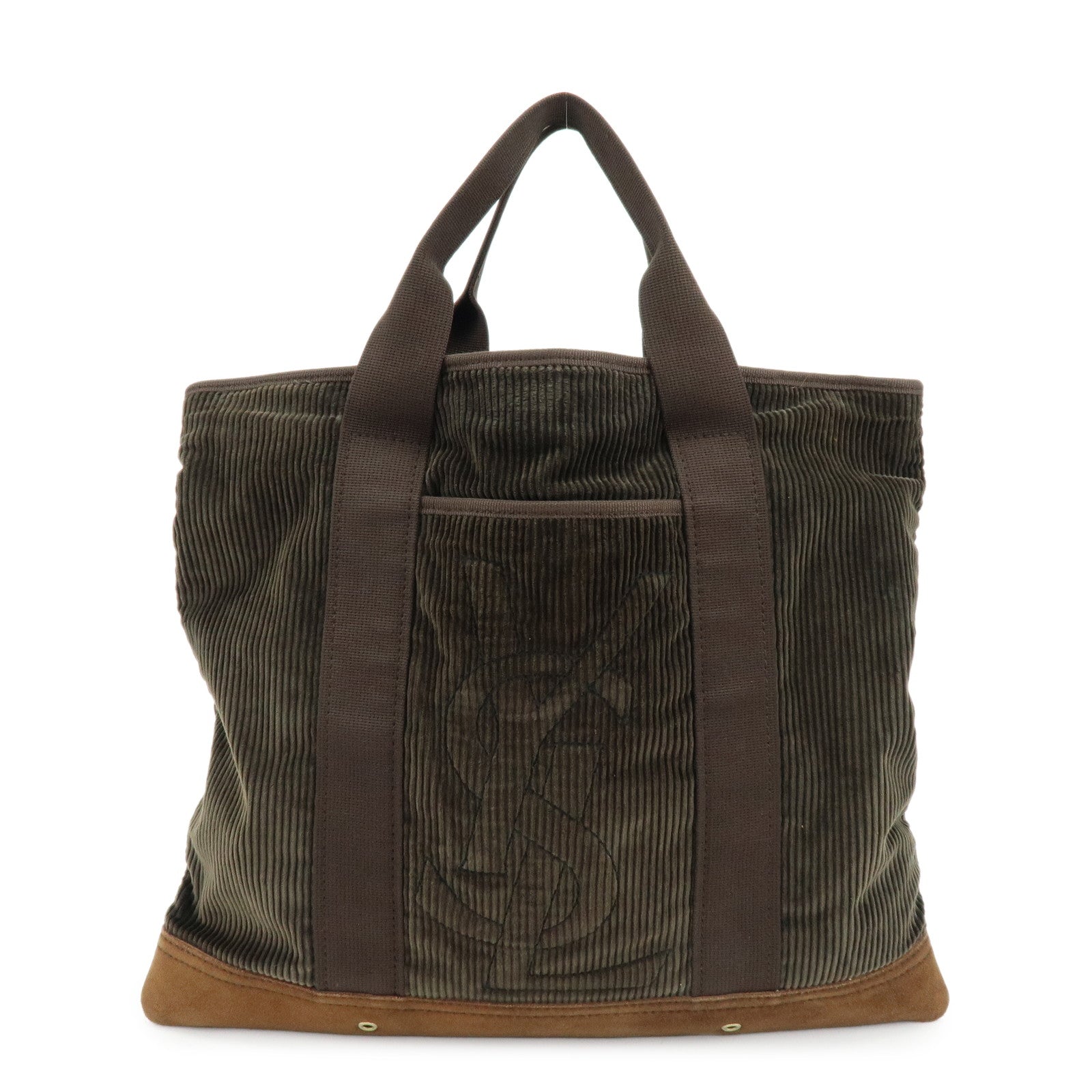 SAINT LAURENT PARIS Cassandra Corduroy Suede Tote Bag Dark Green