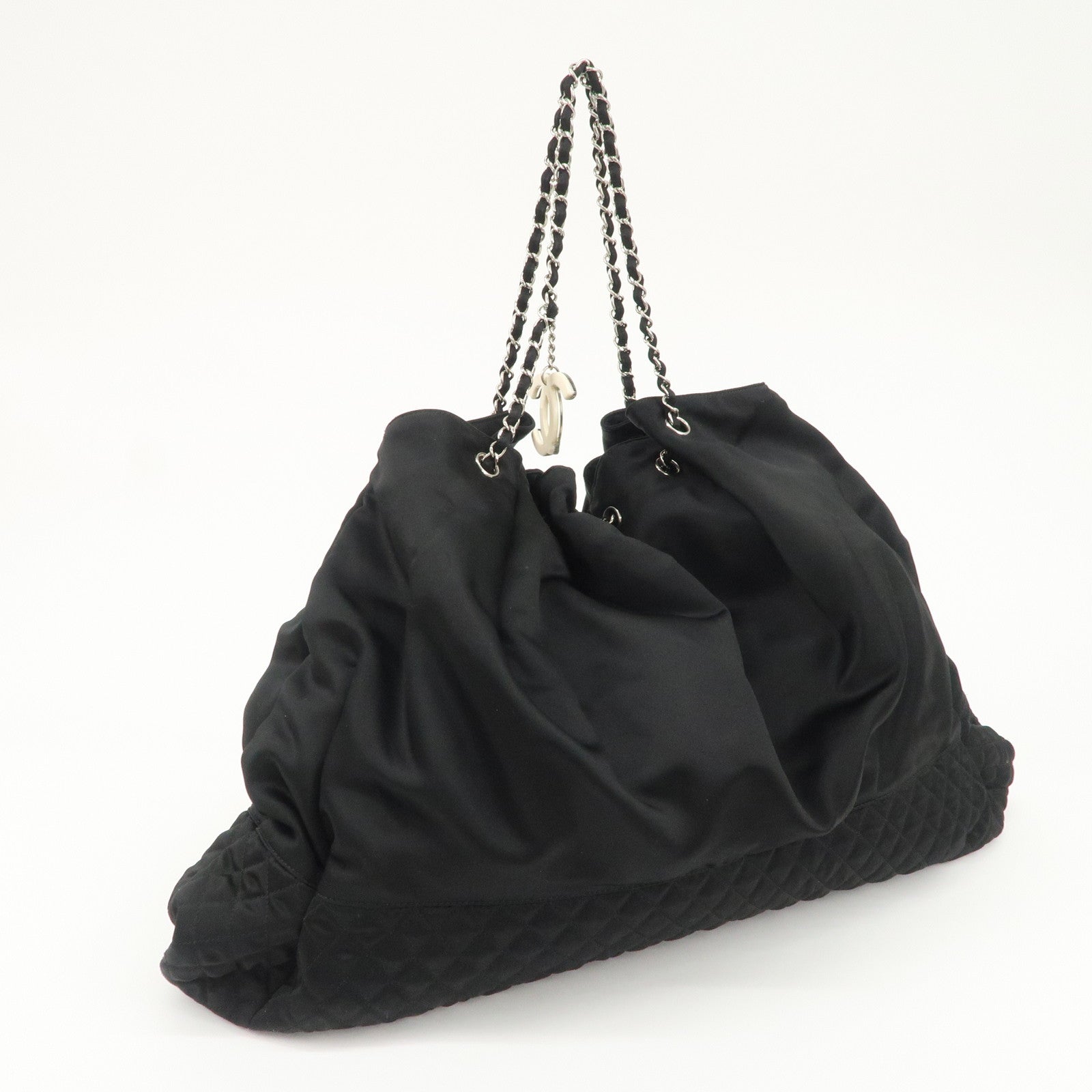 CHANEL Melrose Cabas Cotton Jersey Shoulder Bag Black Used