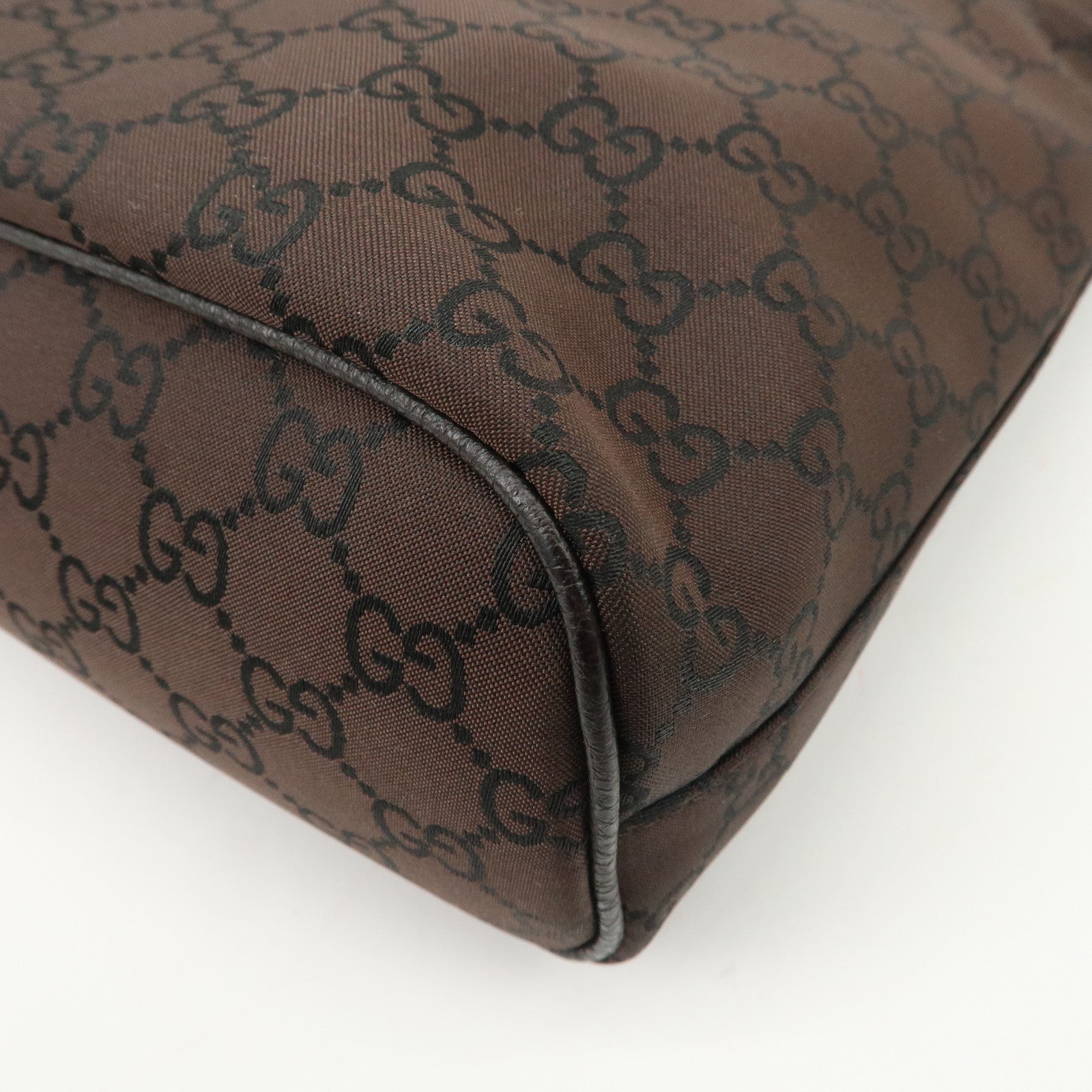 GUCCI GG Nylon Leather Shoulder Bag Hand Bag Brown 179776