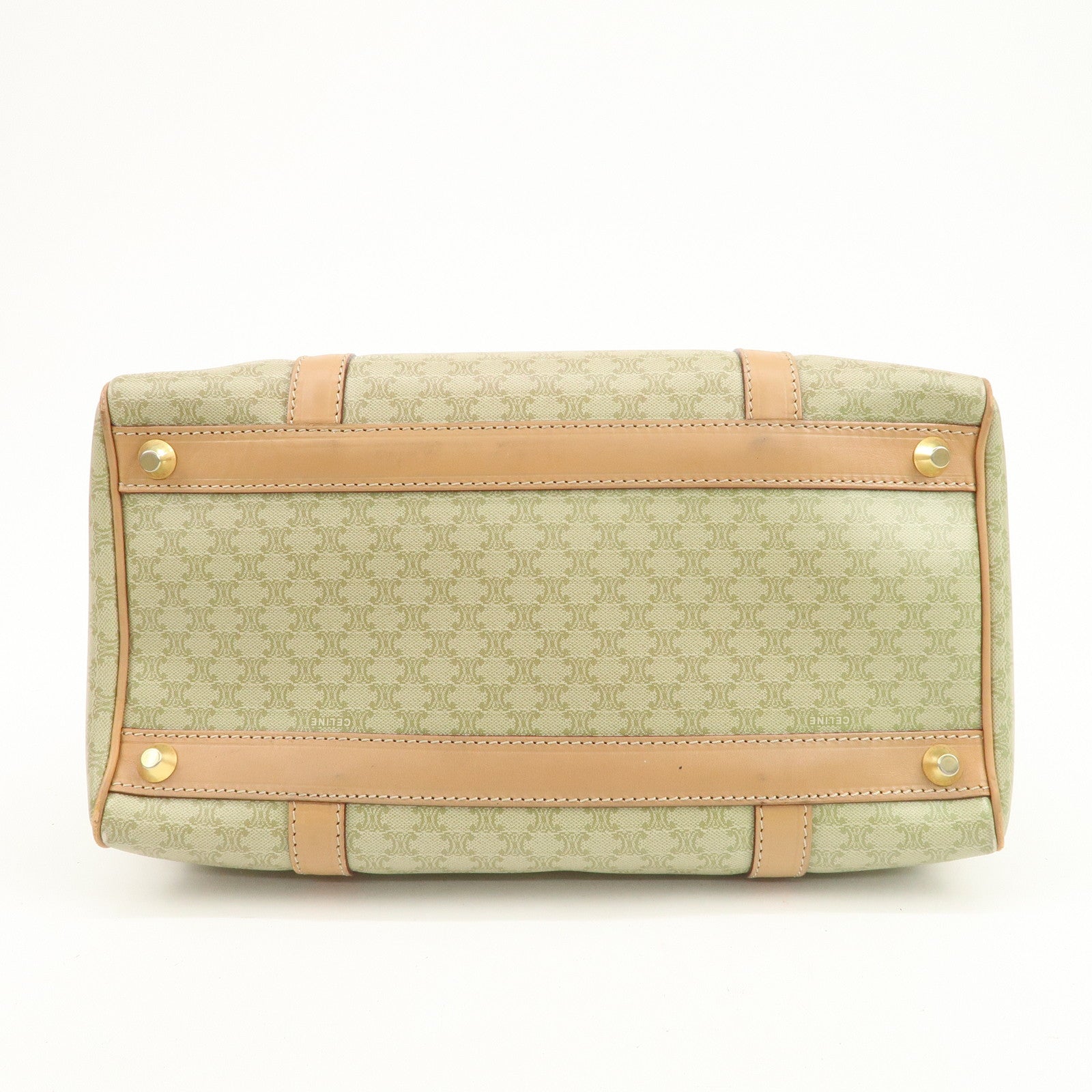 CELINE Macadam Logo PVC Boston Bag Hand Bag Beige
