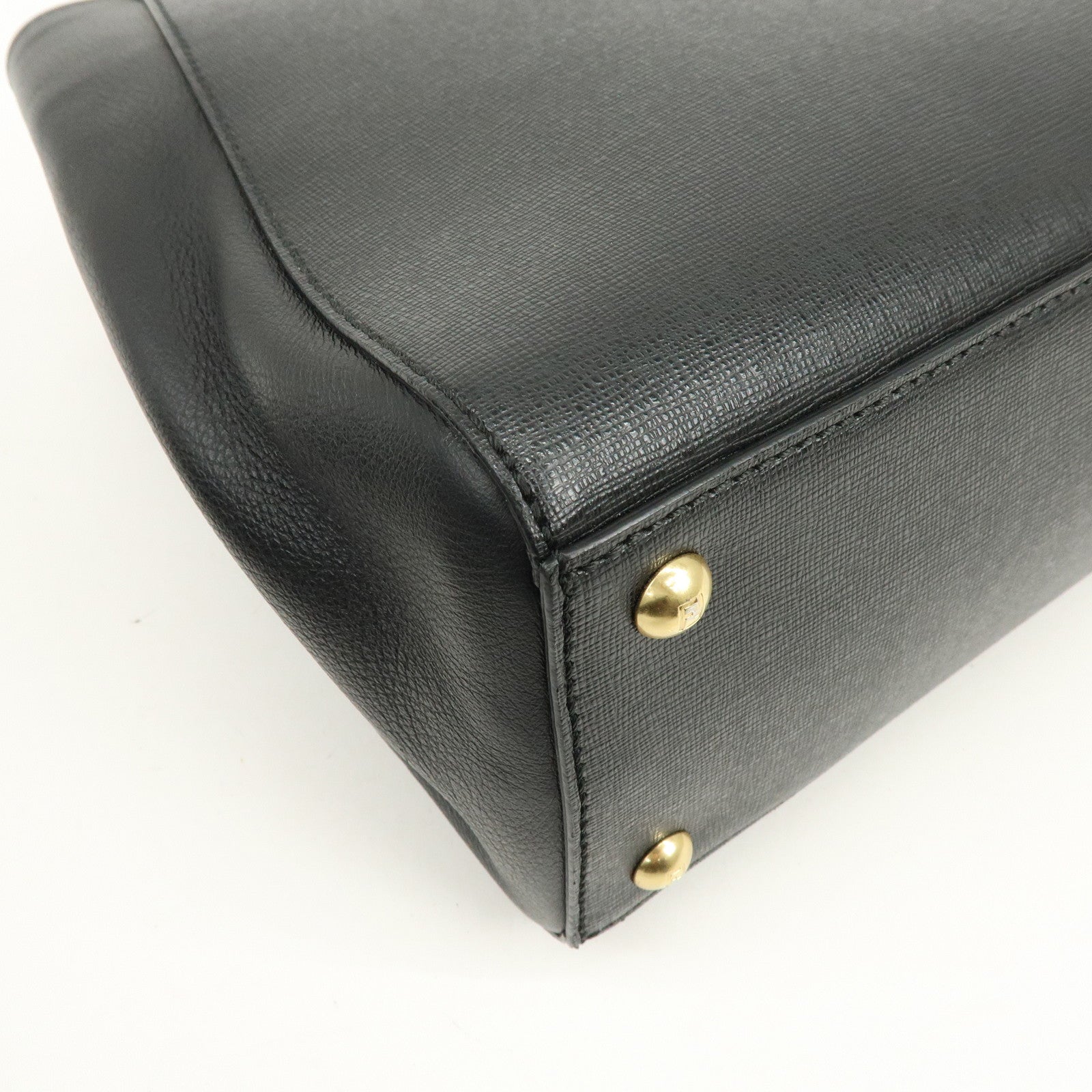 FENDI Petit 2Jours Leather 2Way Bag Hand Bag Shoulder Bag Black