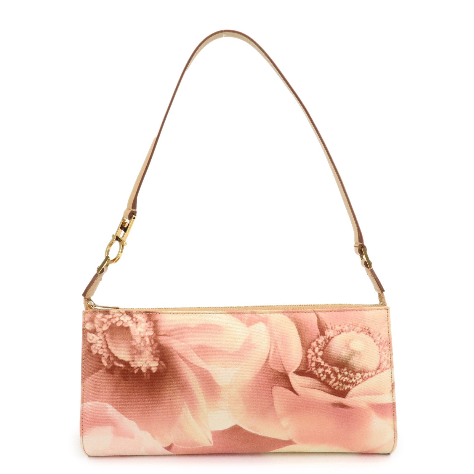 Ferragamo Gancini Nylon Leather Shoulder Bag Hand Bag Flower Pink