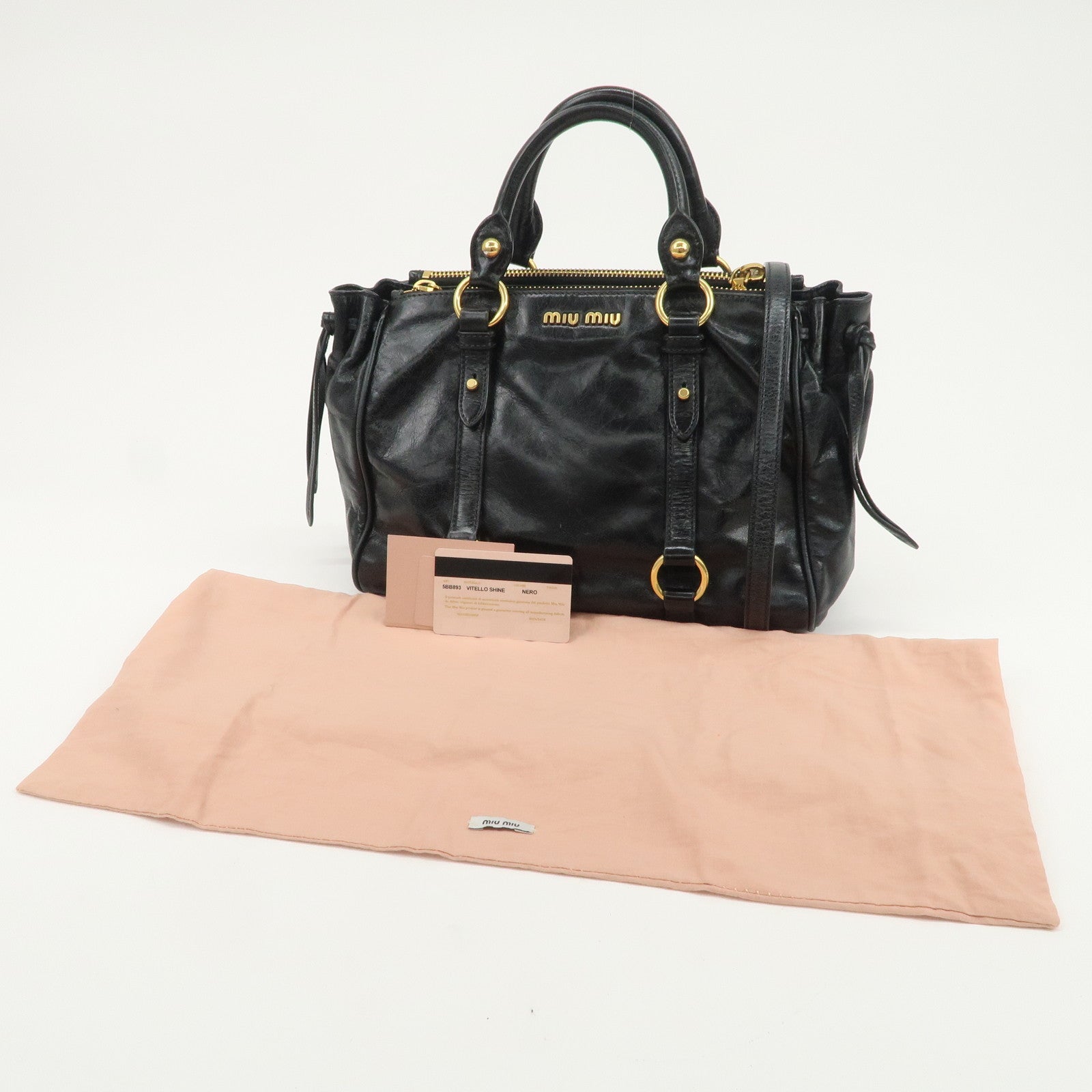 MIU MIU Vitello Shine Leather 2Way Bag Hand Bag Black 5BB893