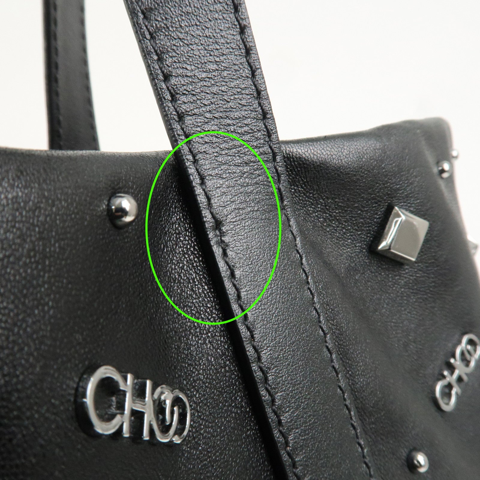 JIMMY CHOO Pimlico Leather N/S Tote Bag Shoulder Bag Studs Black