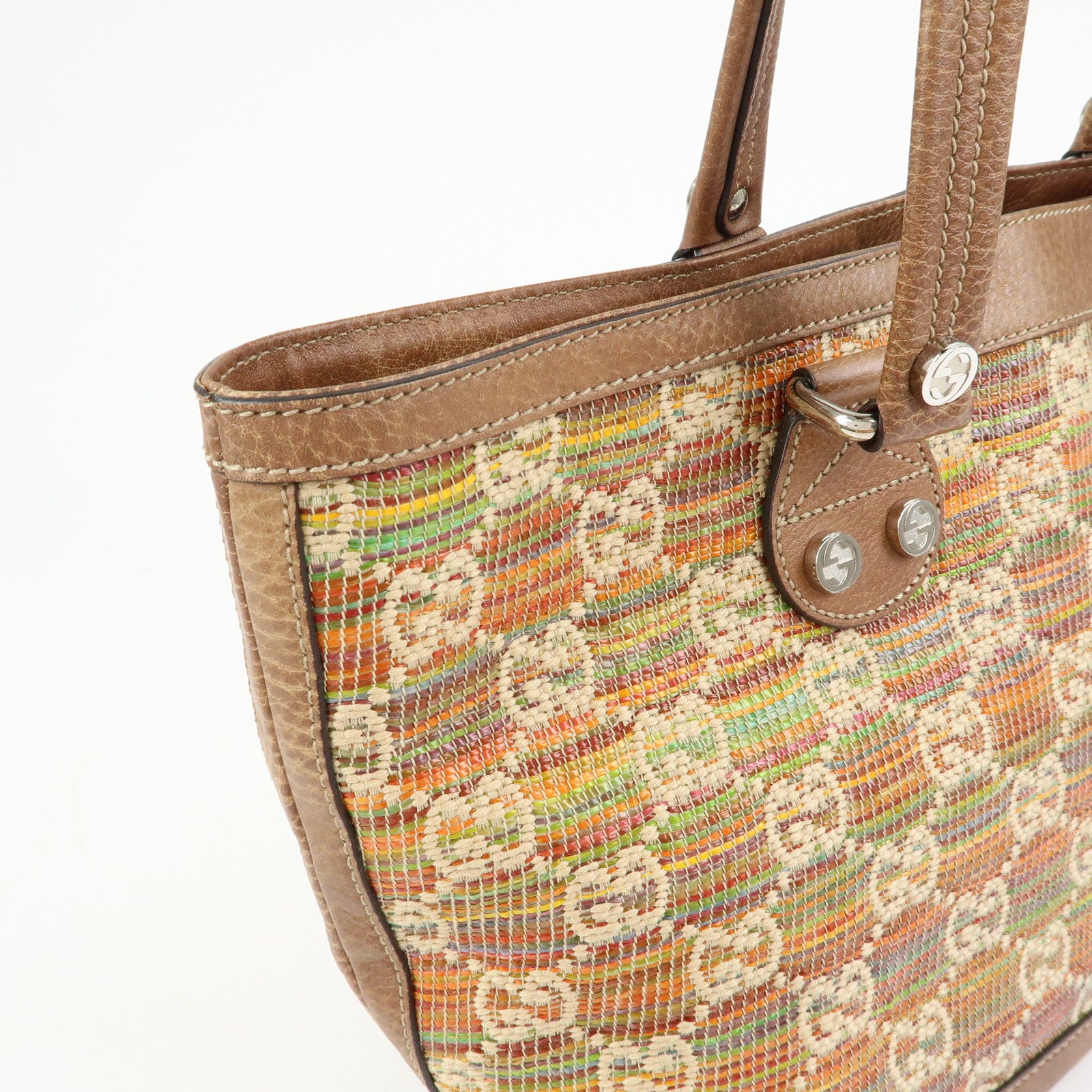 GUCCI Paglia GG Interlocking G Straw Leather Tote Bag Brown 232973