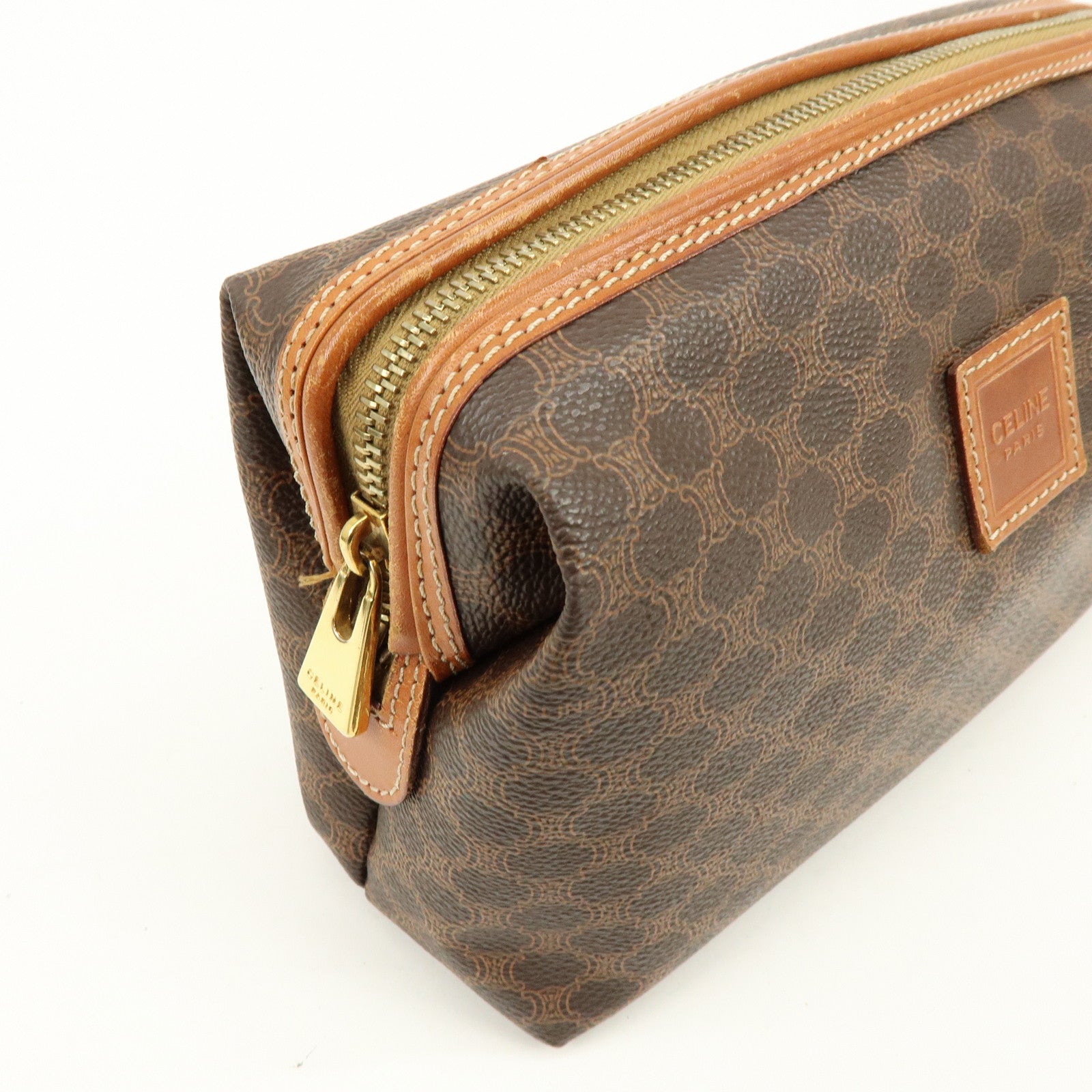 CELINE Macadam PVC Leather Pouch Cosmetic Pouch Brown