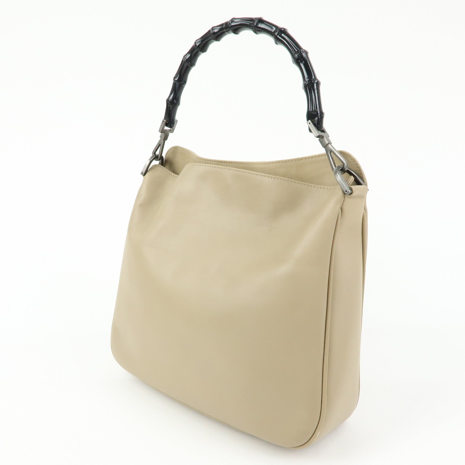 GUCCI Bamboo Leather 2Way Hand Bag Shoulder Bag Beige 001・1638・2684