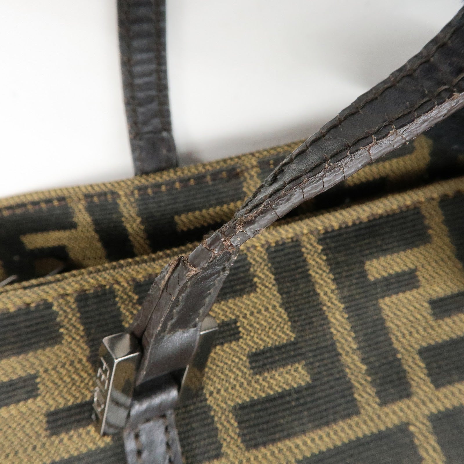 FENDI Zucca Canvas Leather Tote Bag Hand Bag Brown 8BH072