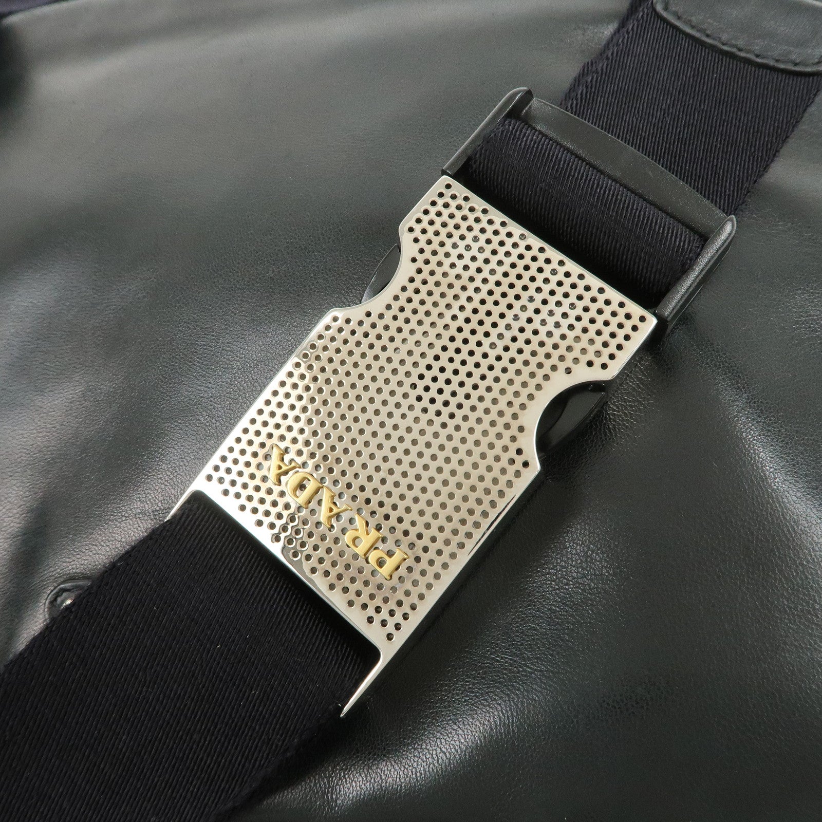 PRADA Triangle Logo Lamb Skin Canvas Shoulder Crossbody Bag Black