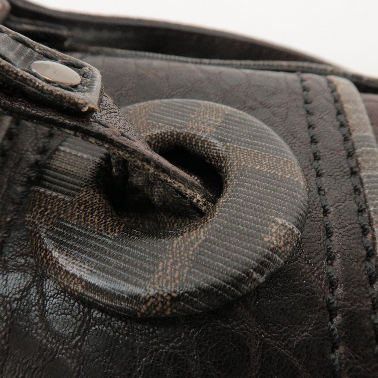 FENDI Zucca Leather PVC Coated Canvas B Bag Boston Bag Brown 8BN166