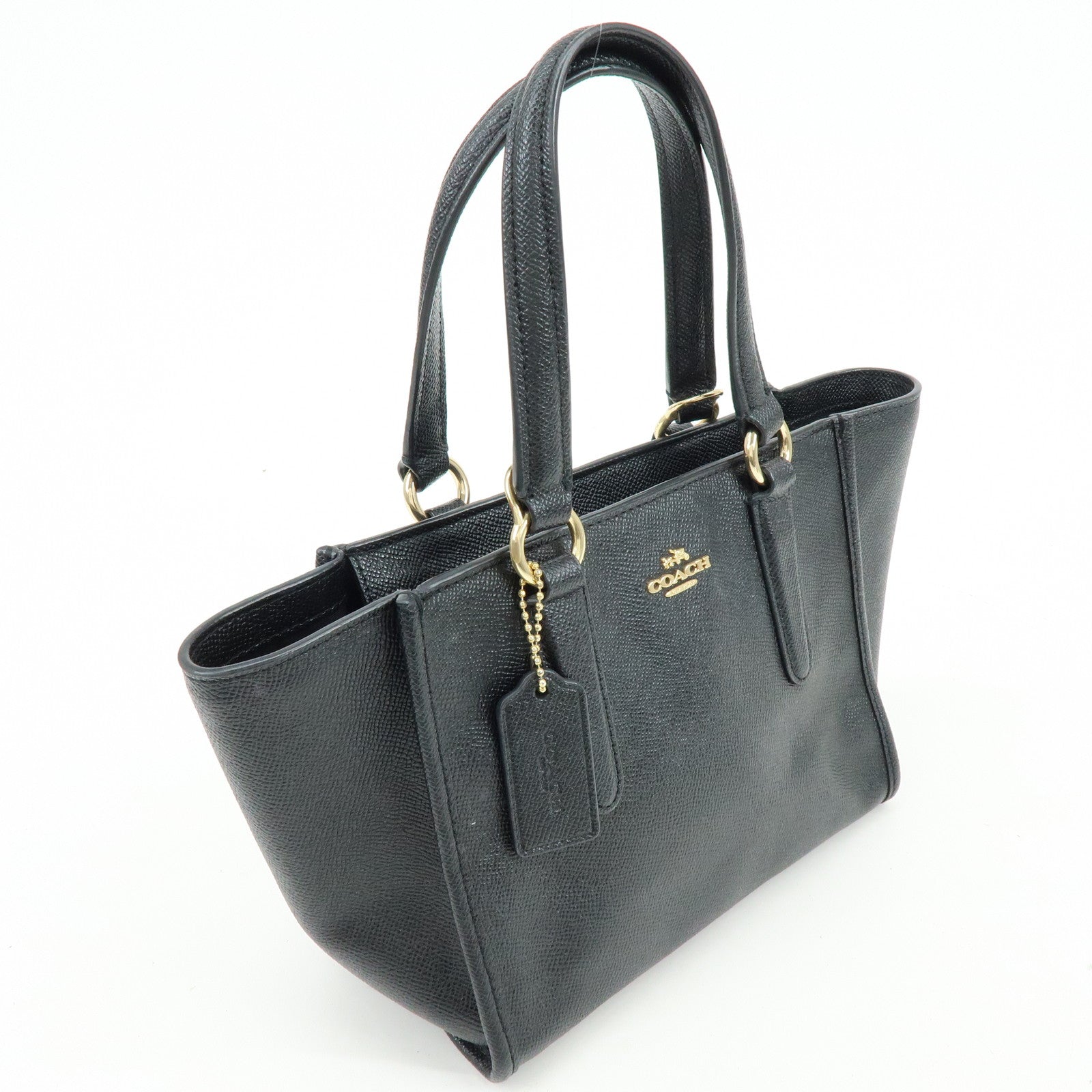 COACH Logo Leather Hand Bag Tote Bag Shouder Bag Black