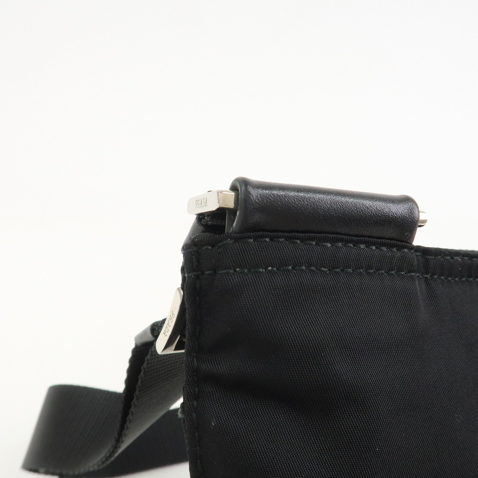 PRADA Triangle Logo Nylon Leather Shoulder Bag Crossbody Bag Black