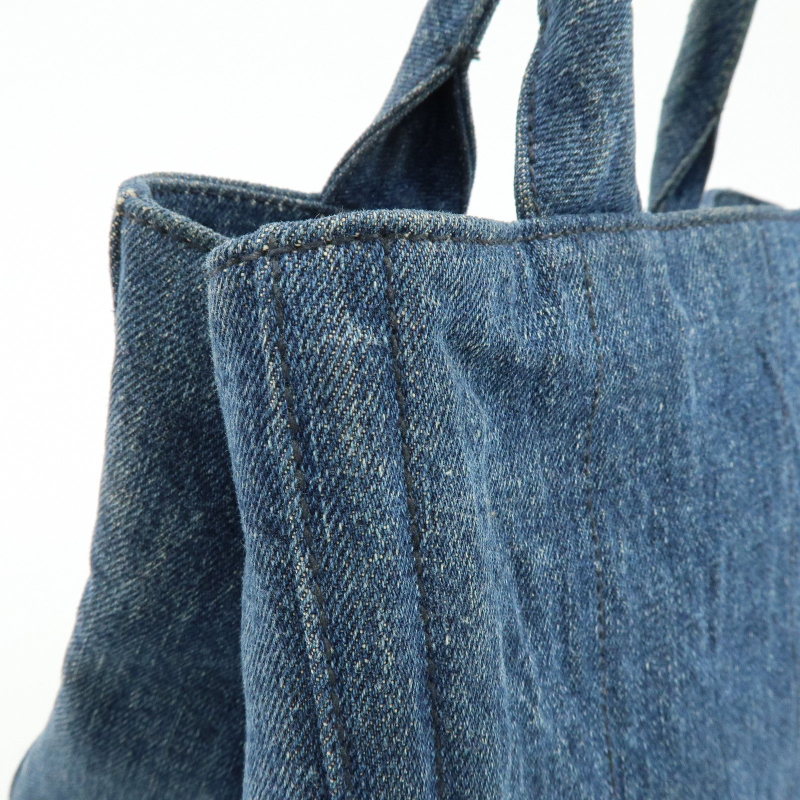 PRADA Canapa Mini Triangle Logo Denim 2Way Tote Shoulder Bag B2439O