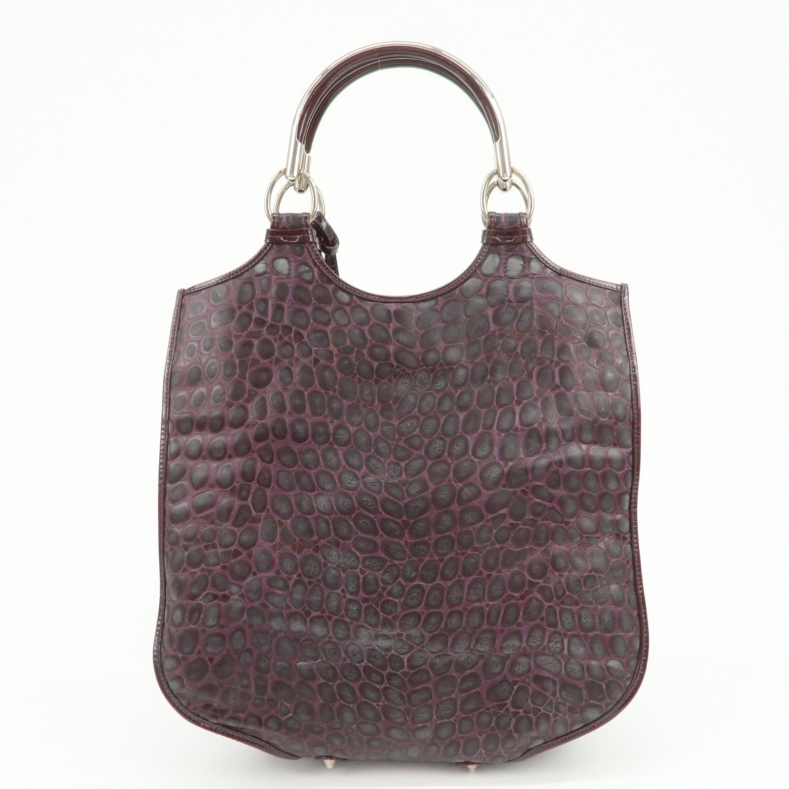 Christian Dior Embossed Leather Tote Bag Shoulder Bag Purple