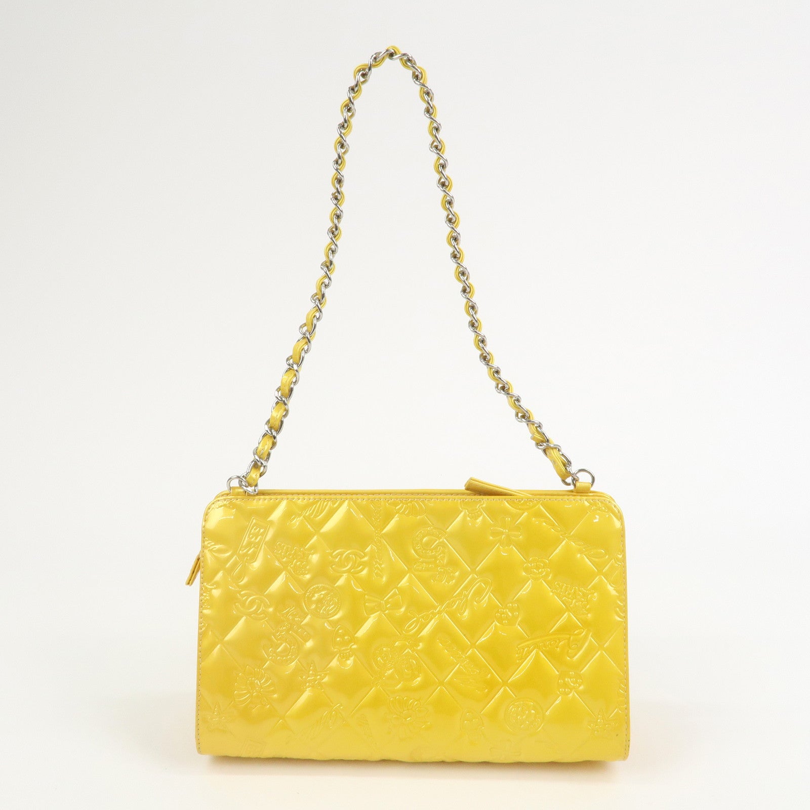 CHANEL Icon Line Patent Leather Chain Shoulder Bag Yellow A37156