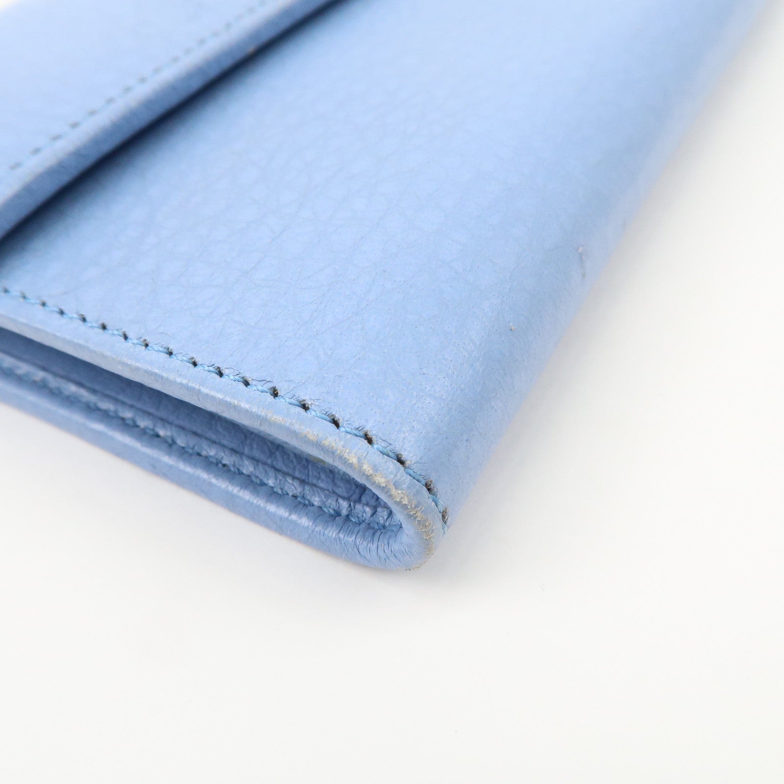 GUCCI Trifold Leather Wallet Blue Gold Hardware 346057 Used