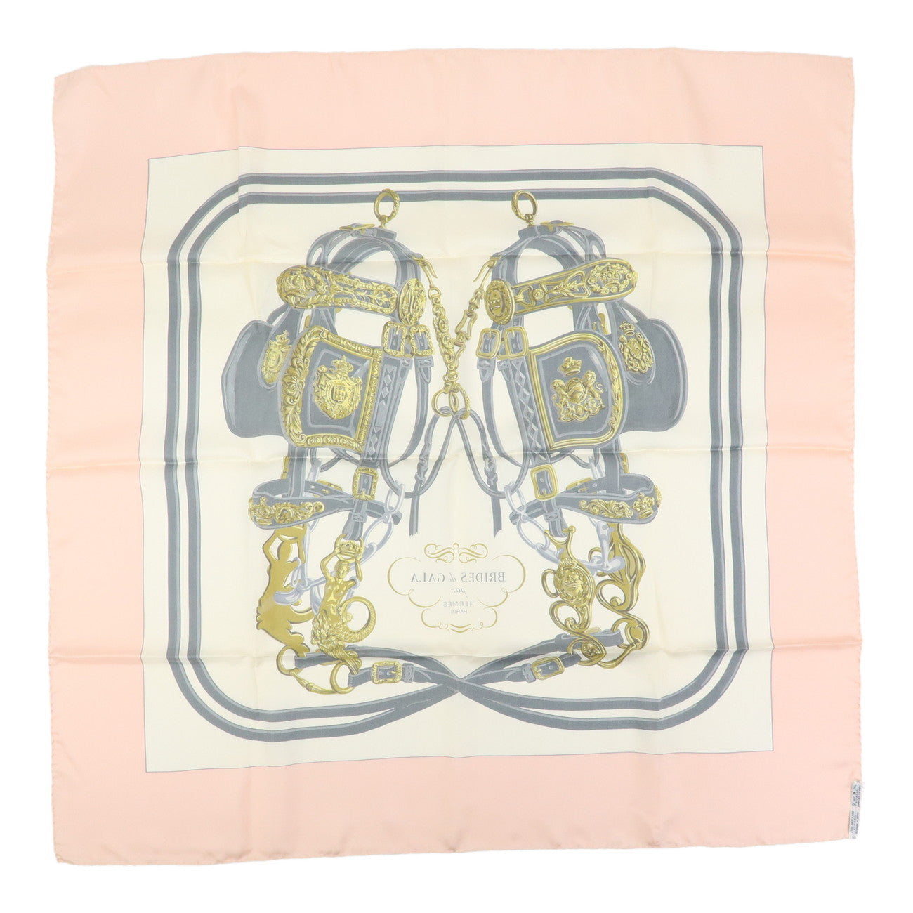 HERMES Carre 90 Silk 100% Scarf BRIDES DE GALA Pink White
