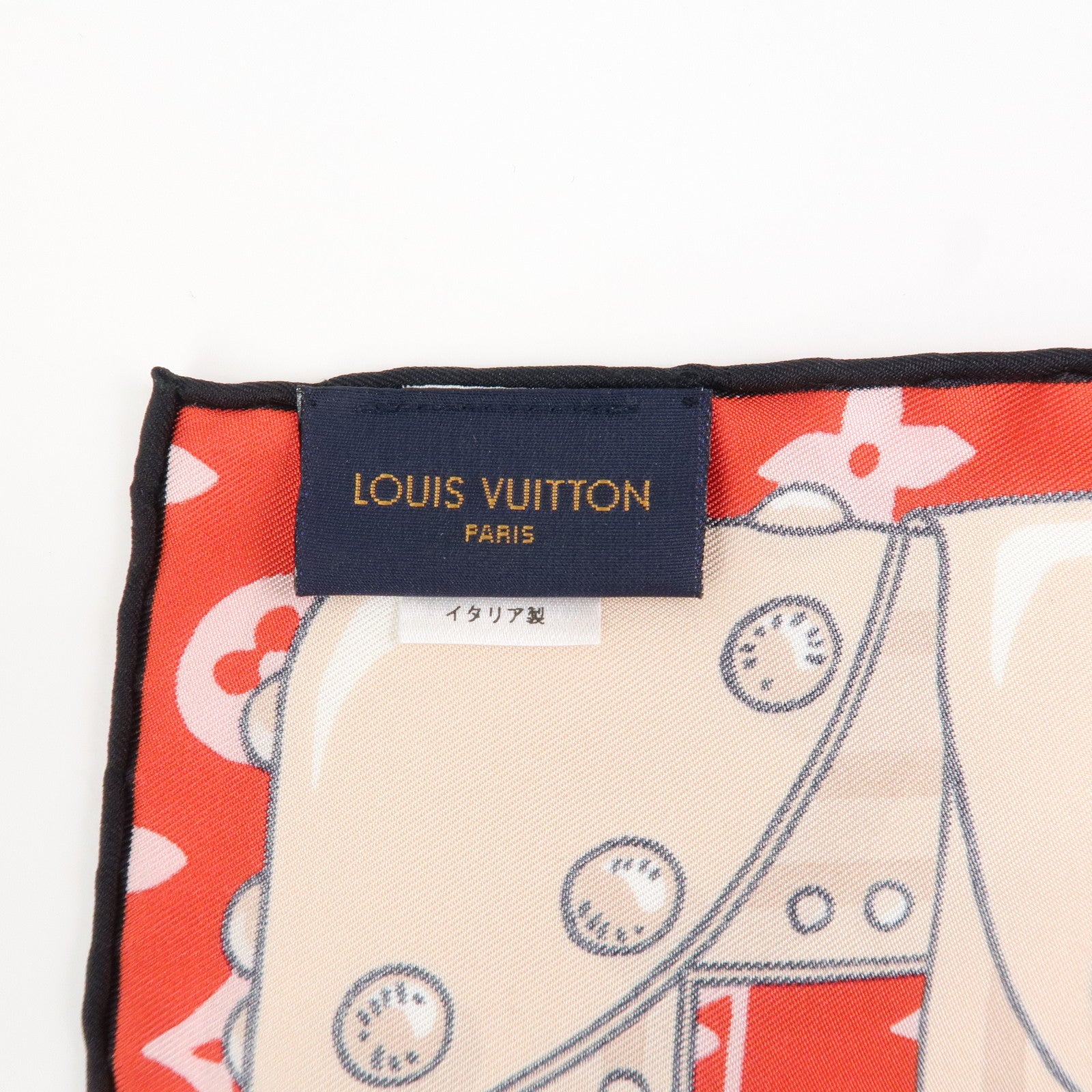 Louis Vuitton Monogram Carre Animal Silk 100% Scarf Red Beige M70693 Used