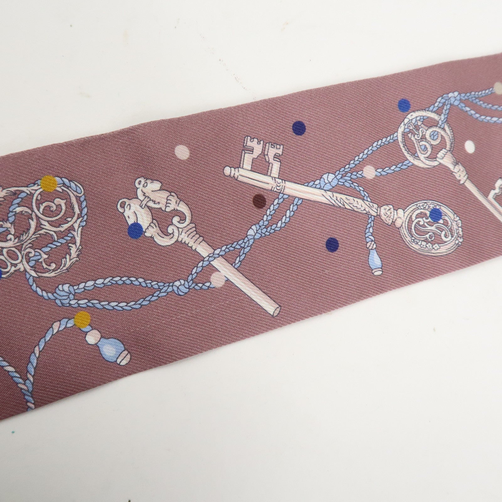 HERMES Silk 100% Twilly Scarf LES CLES A POIS Purple Multicolor