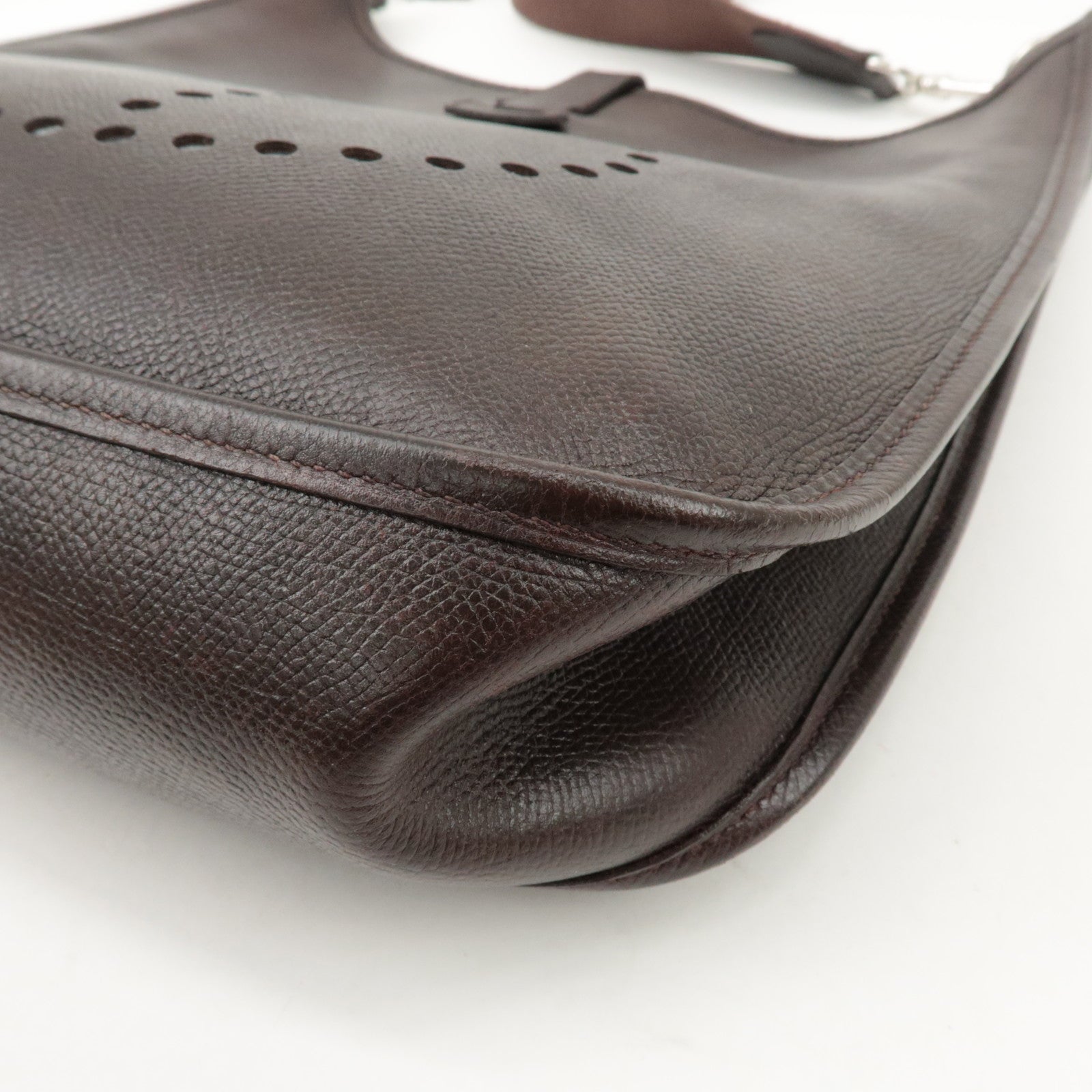 HERMES Evelyn 1GM H Engraved Leather Shoulder Bag Brown Used