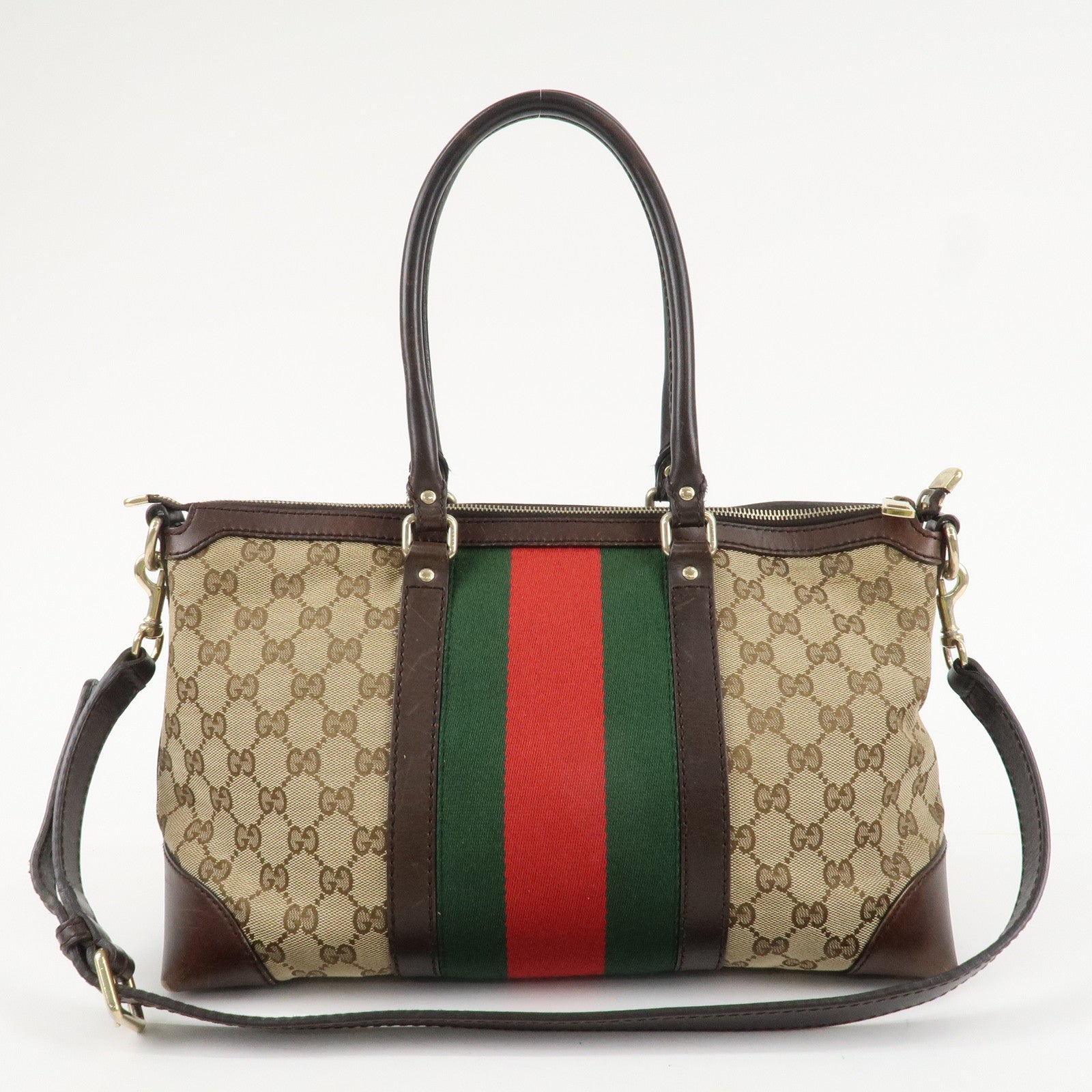 GUCCI Sherry GG Canvas Leather 2Way Tote Bag Beige Brown 257341 Used