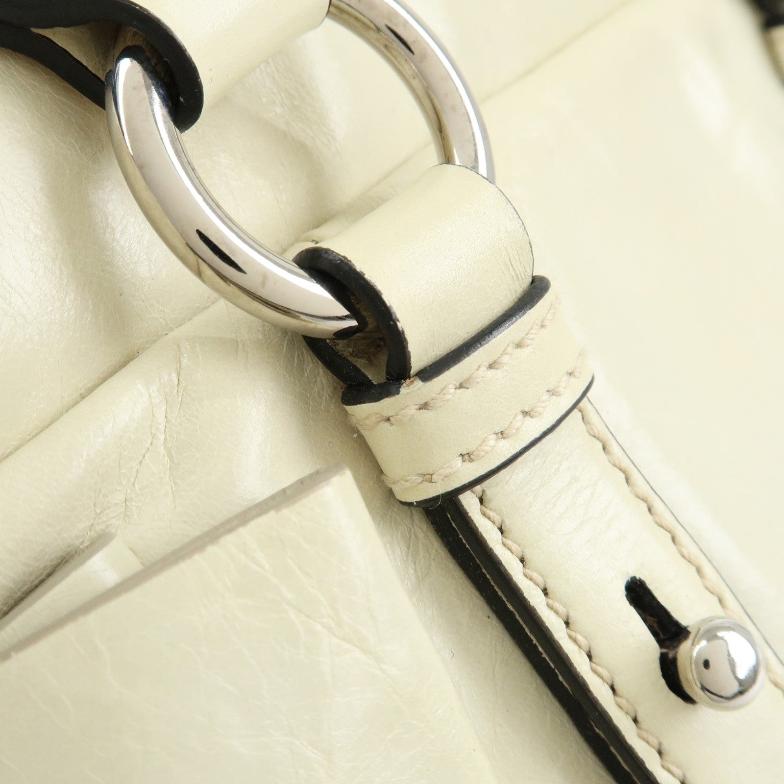 MIU MIU Logo Side Ribbon Leather 2Way Hand Bag Shoulder Bag Ivory