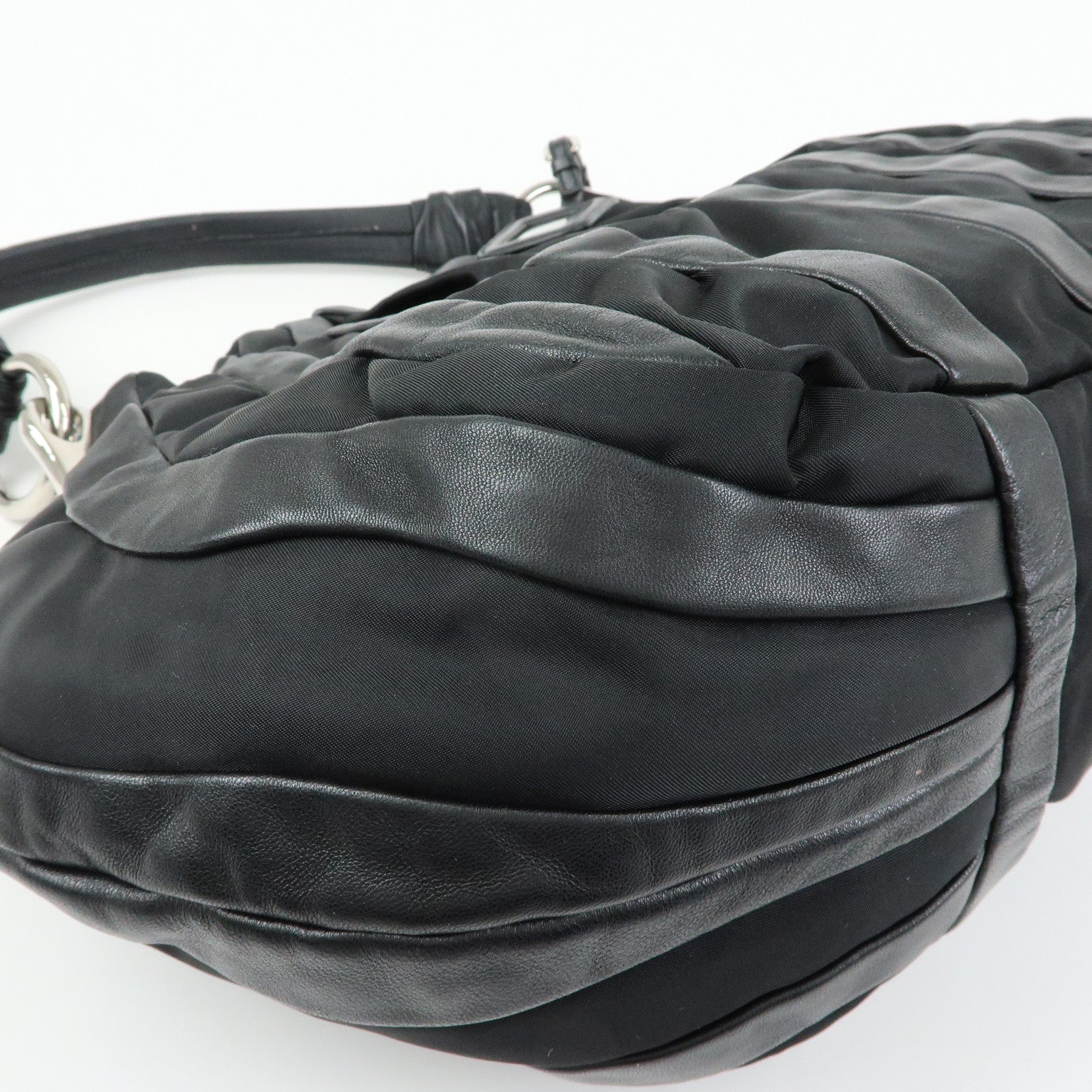 PRADA Leather Nylon Shoulder Bag Hand Bag Black BR4006