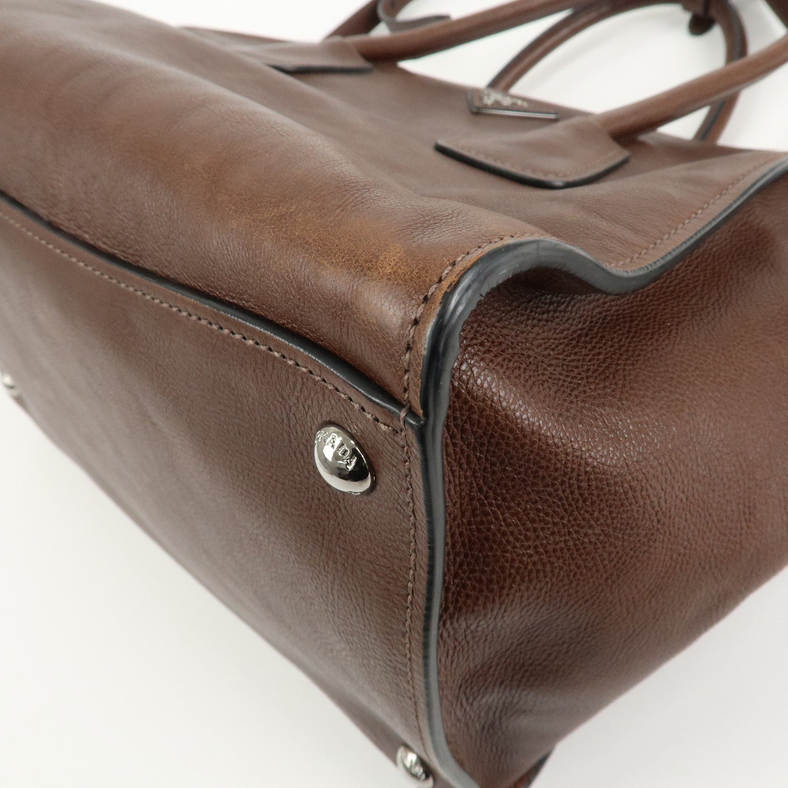 PRADA Triangle Logo Leather 2way Hand Bag Shoulder Bag Brown BN2619 Used