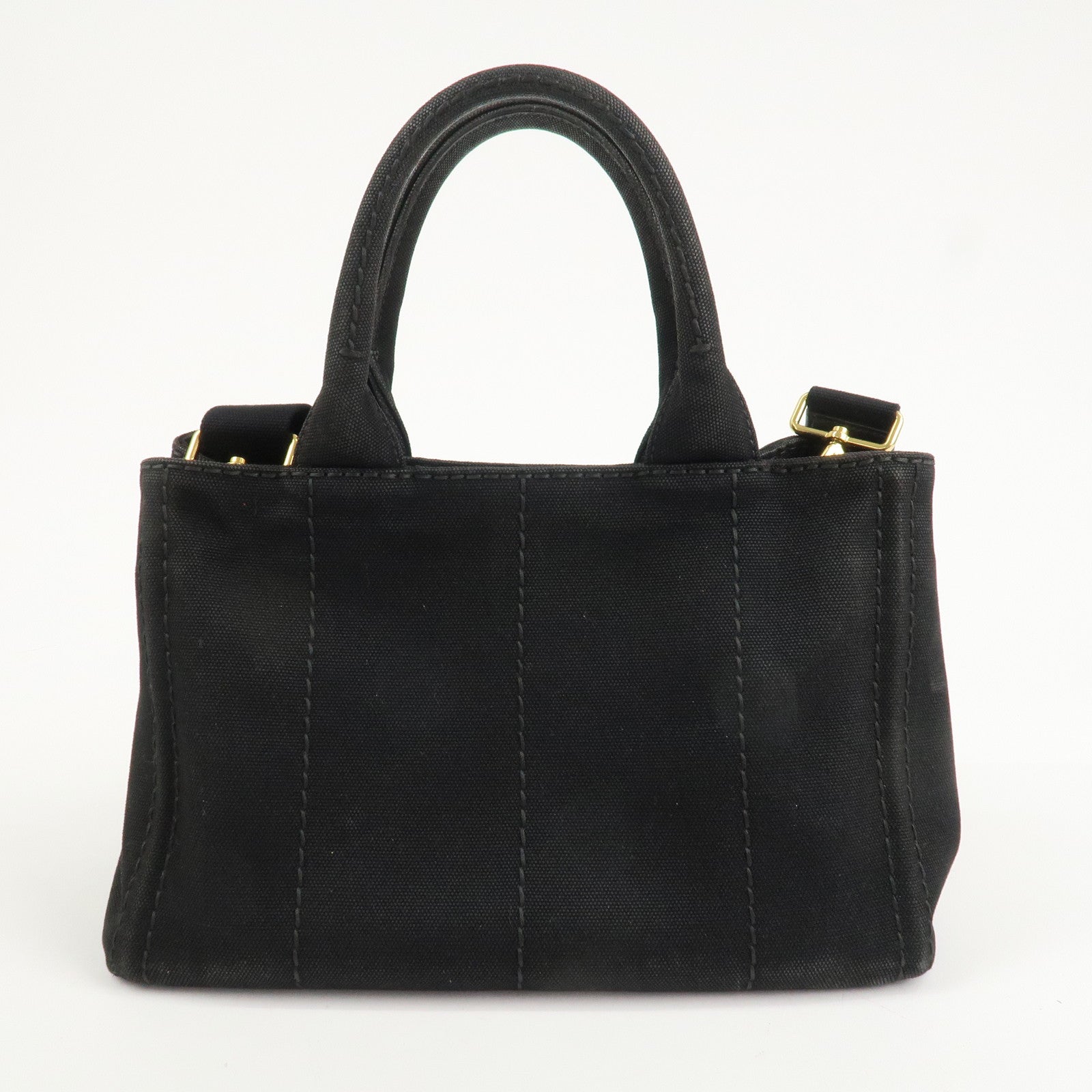 PRADA Canapa Mini Canvas 2Way Hand Bag Tote Bag Black 1BG439 Used