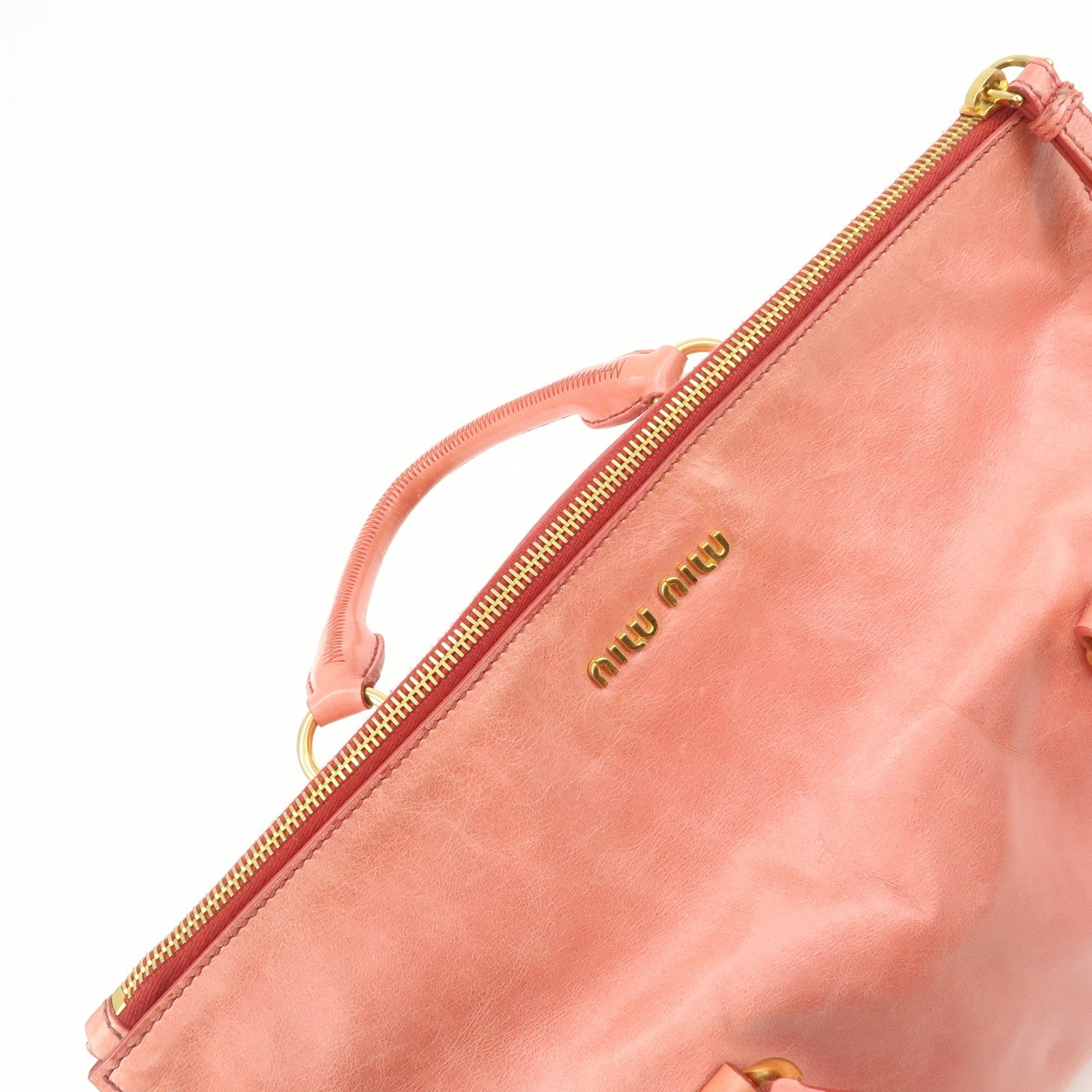 MIU MIU Leather Ribbon 2Way Shoulder Bag Hand Bag Pink RT0365