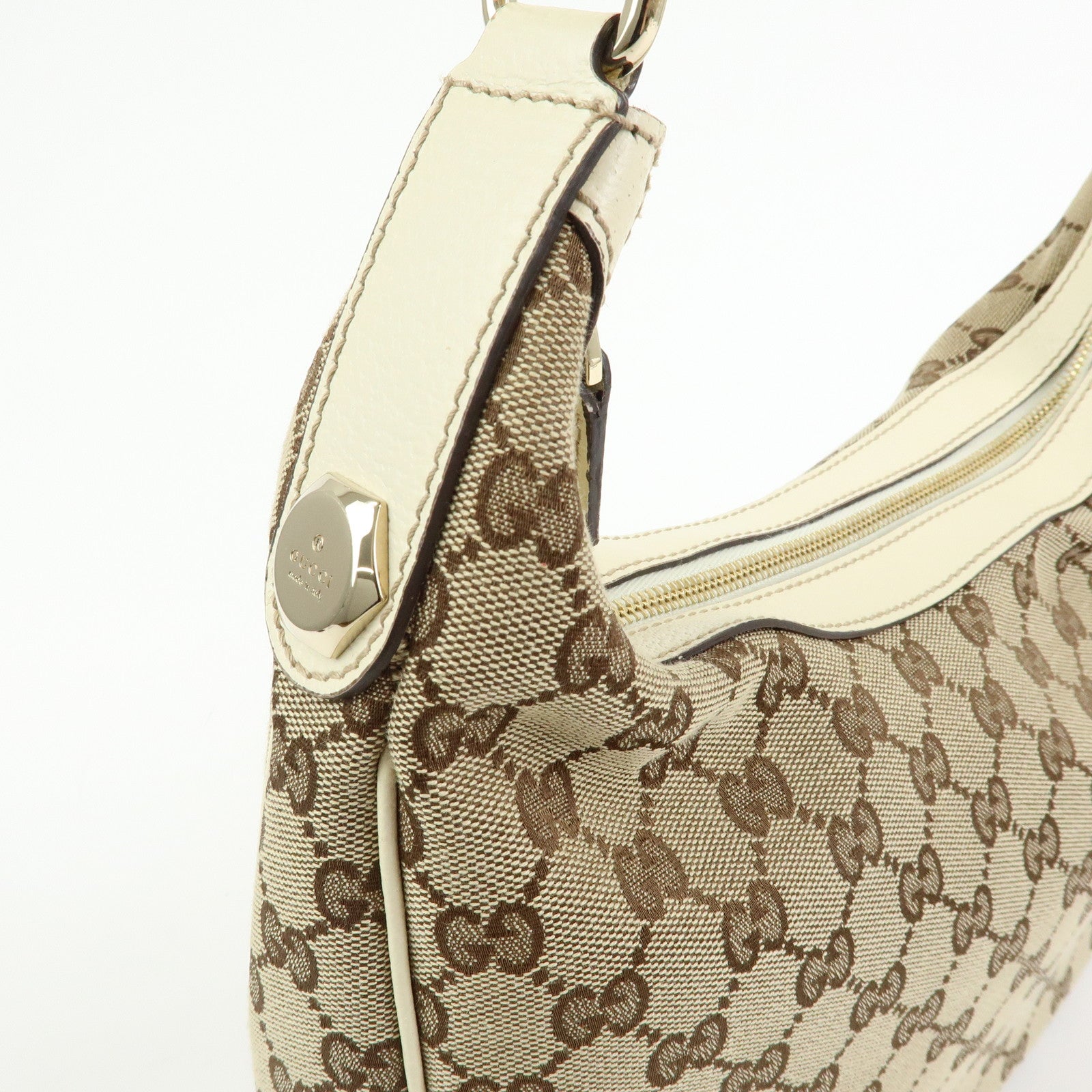 GUCCI GG Canvas Leather Shoulder Bag Hand Bag Beige Ivory 153010
