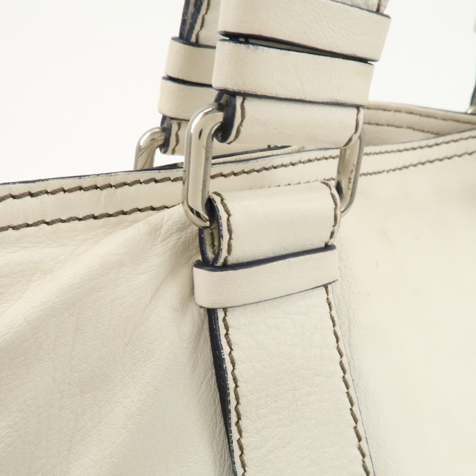 Chloe Patsy Studs Logo Leather Tote Bag Shoulder Bag Ivory