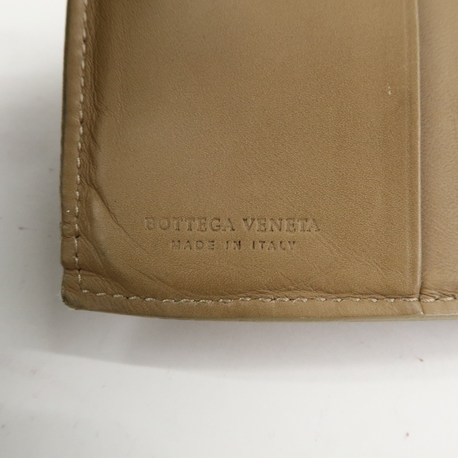 BOTTEGA VENETA Intrecciato Leather Chain Wallet Mini Wallet Beige Used
