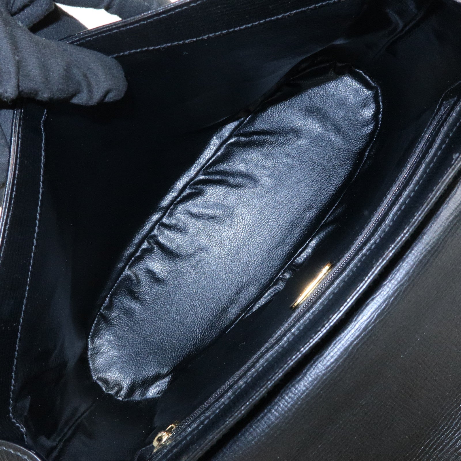 FENDI Top Handle Leather Suede Hand Bag Black 12897