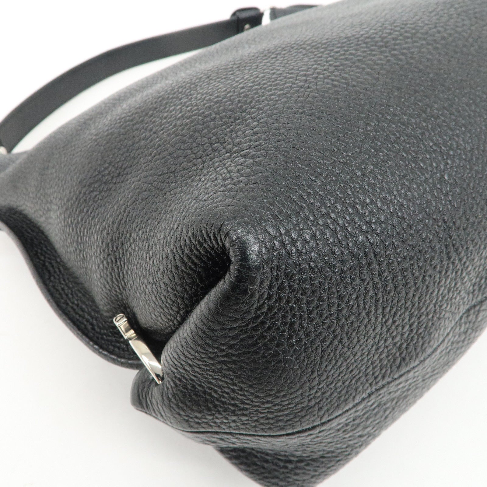 Ferragamo Gancini Leather Shoulder Bag Hand Bag Black Silver HDW