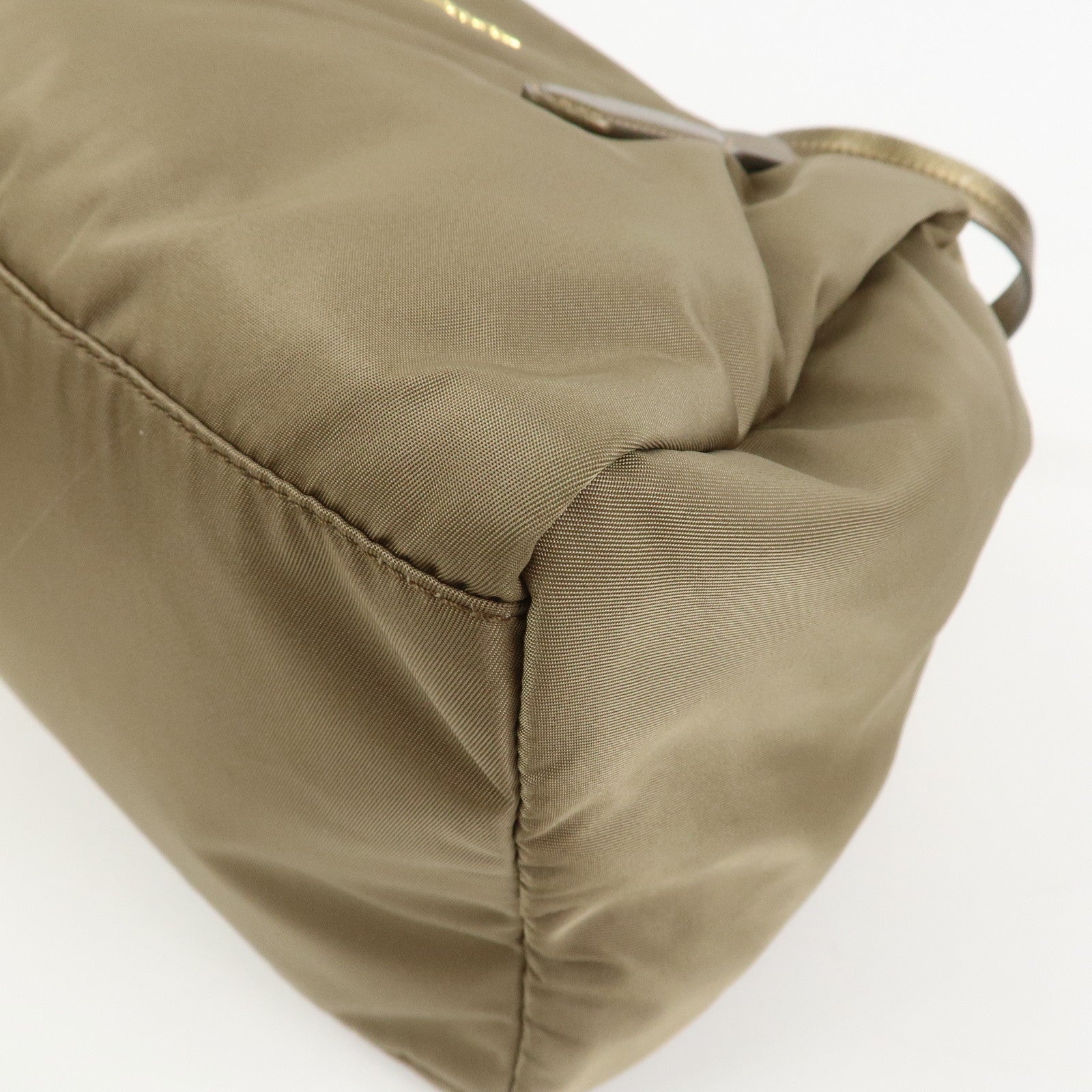 PRADA Logo Nylon Saffiano Leather Shoulder Bag Hand Bag Khaki