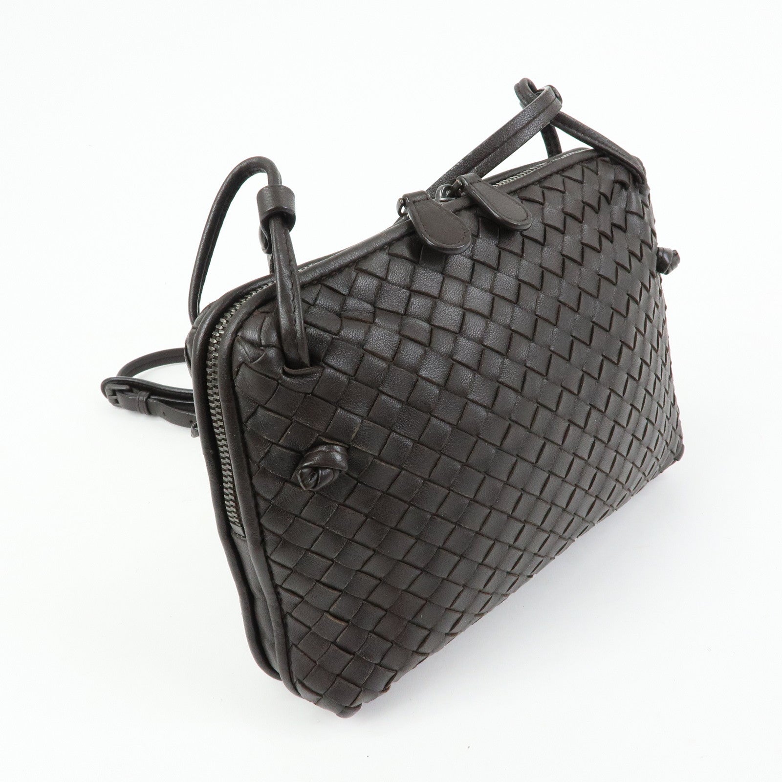 BOTTEGA VENETA Intrecciato Nodini Leather Shoulder Bag Brown 245354