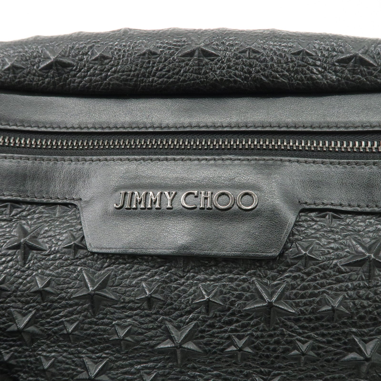 JIMMY CHOO Leather Waist Bag Crossbody Bag Black Silver Hardware Used