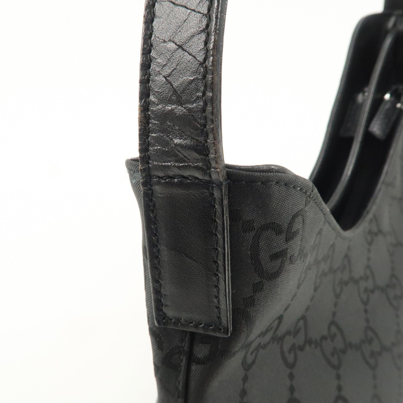 GUCCI GG Nylon Leather Shoulder Bag Hand Bag Silver HDW Black 31769 Used