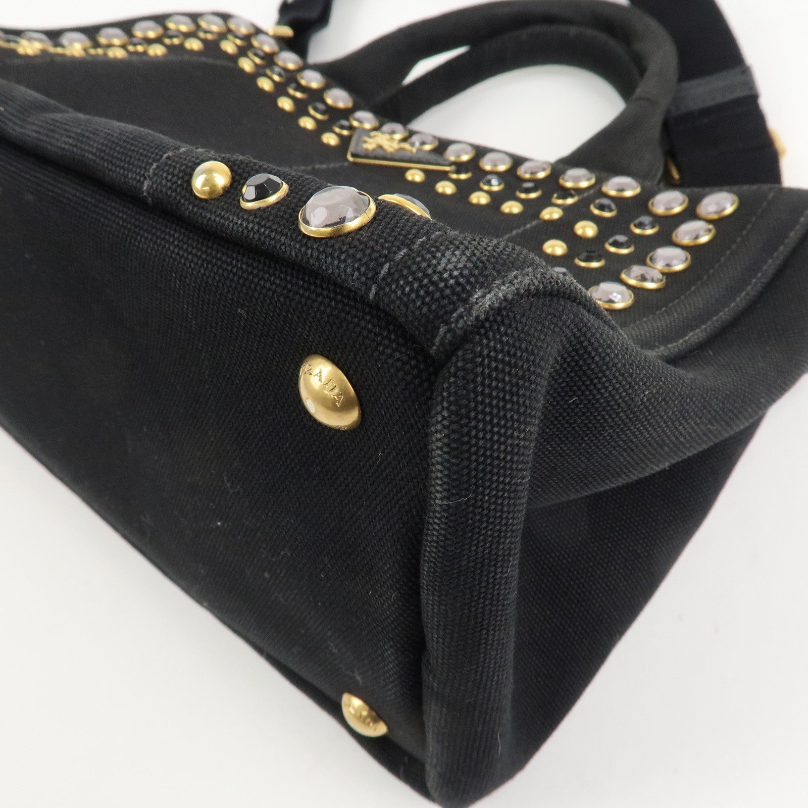 PRADA Canapa Mini Canvas 2Way Hand Bag Tote Bag Black 1BG439 Used