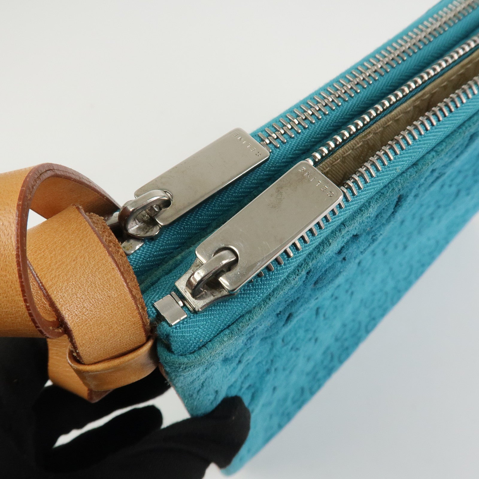 CELINE C Macadam Suede Leather Shoulder Bag Turquoise Blue