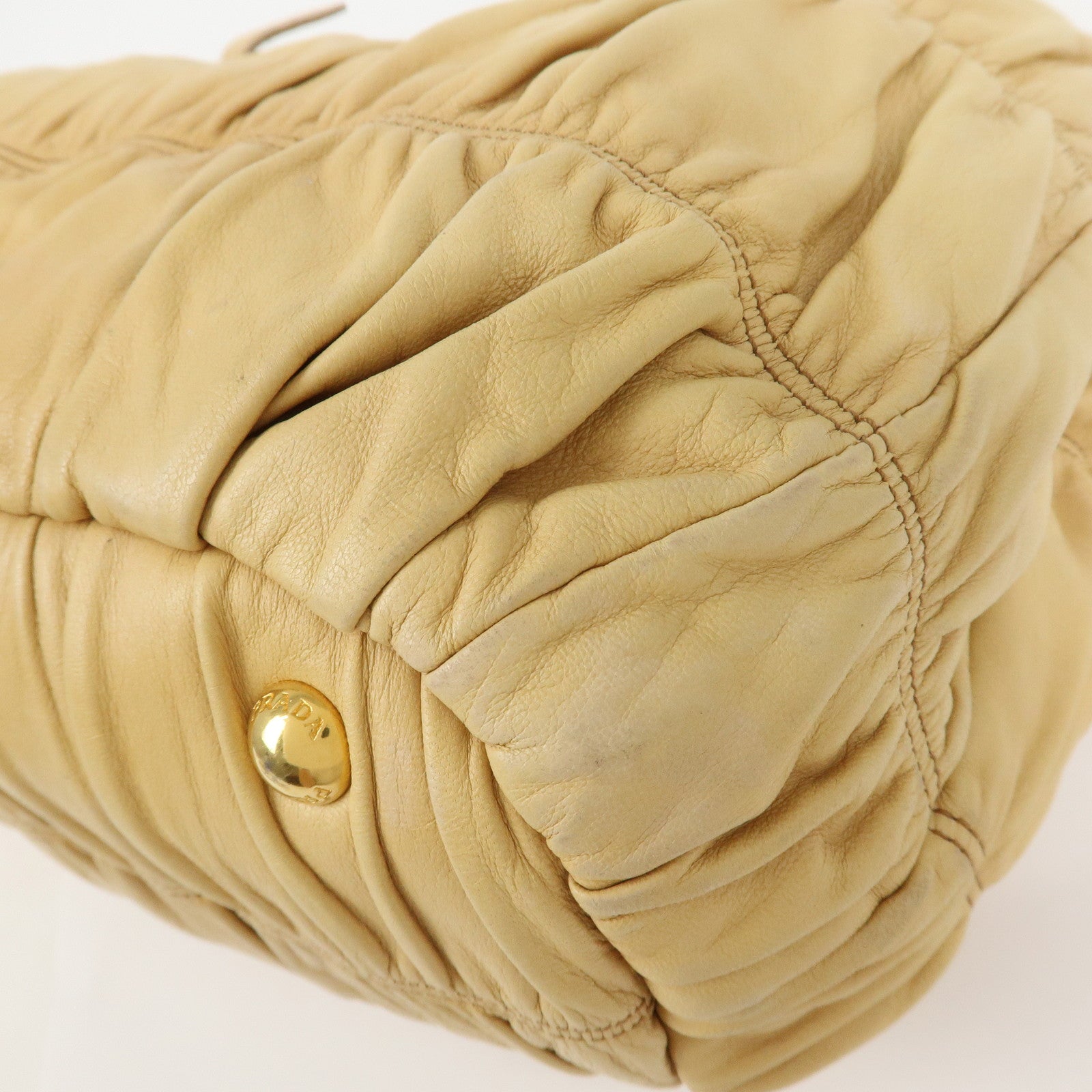 PRADA Nappa Gaufre Leather Gathered 2Way Bag Hand Bag Beige BN1336