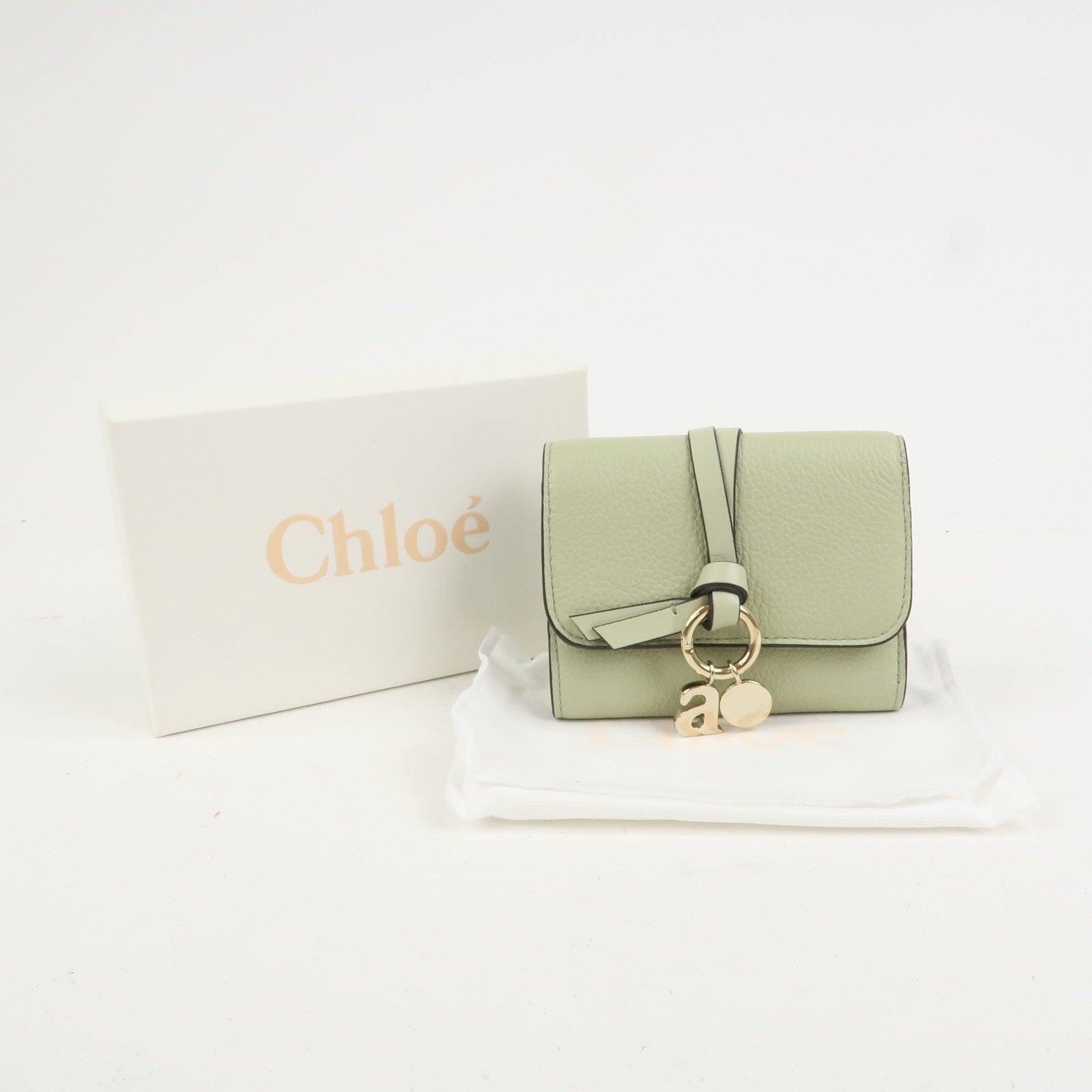 Chloe Leather Small Alphabet Tri-fold Compact Wallet Light Green