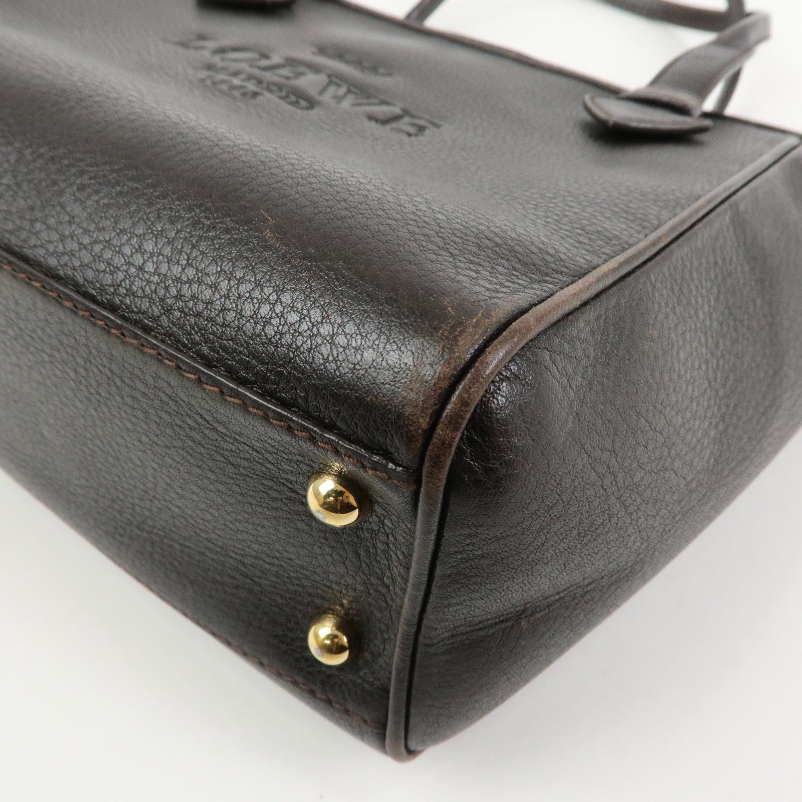 LOEWE Heritage Logo Leather Hand Bag Tote Bag Dark Brown