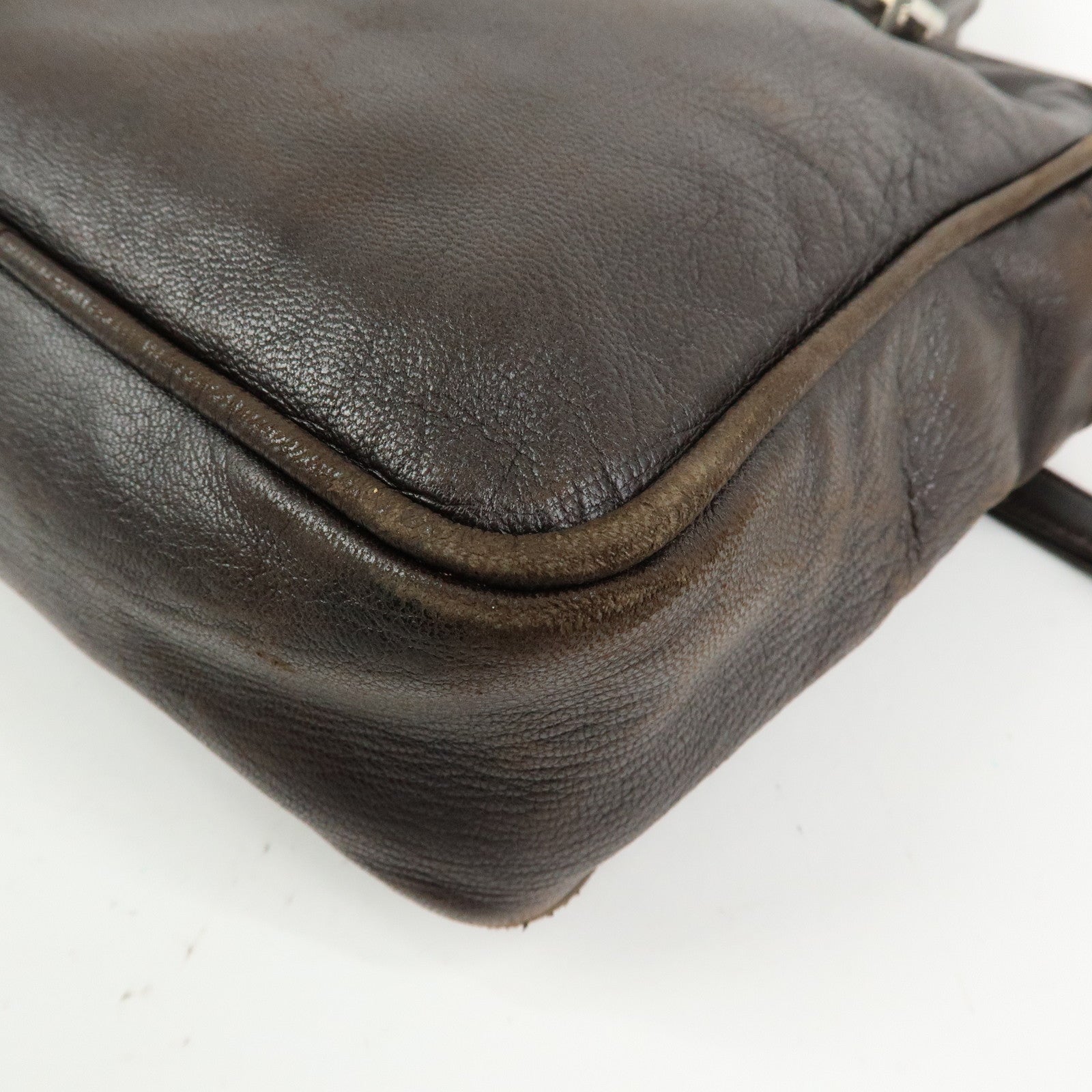 FENDI Leather 2Way Bag Hand Bag Shoulder Bag Brown