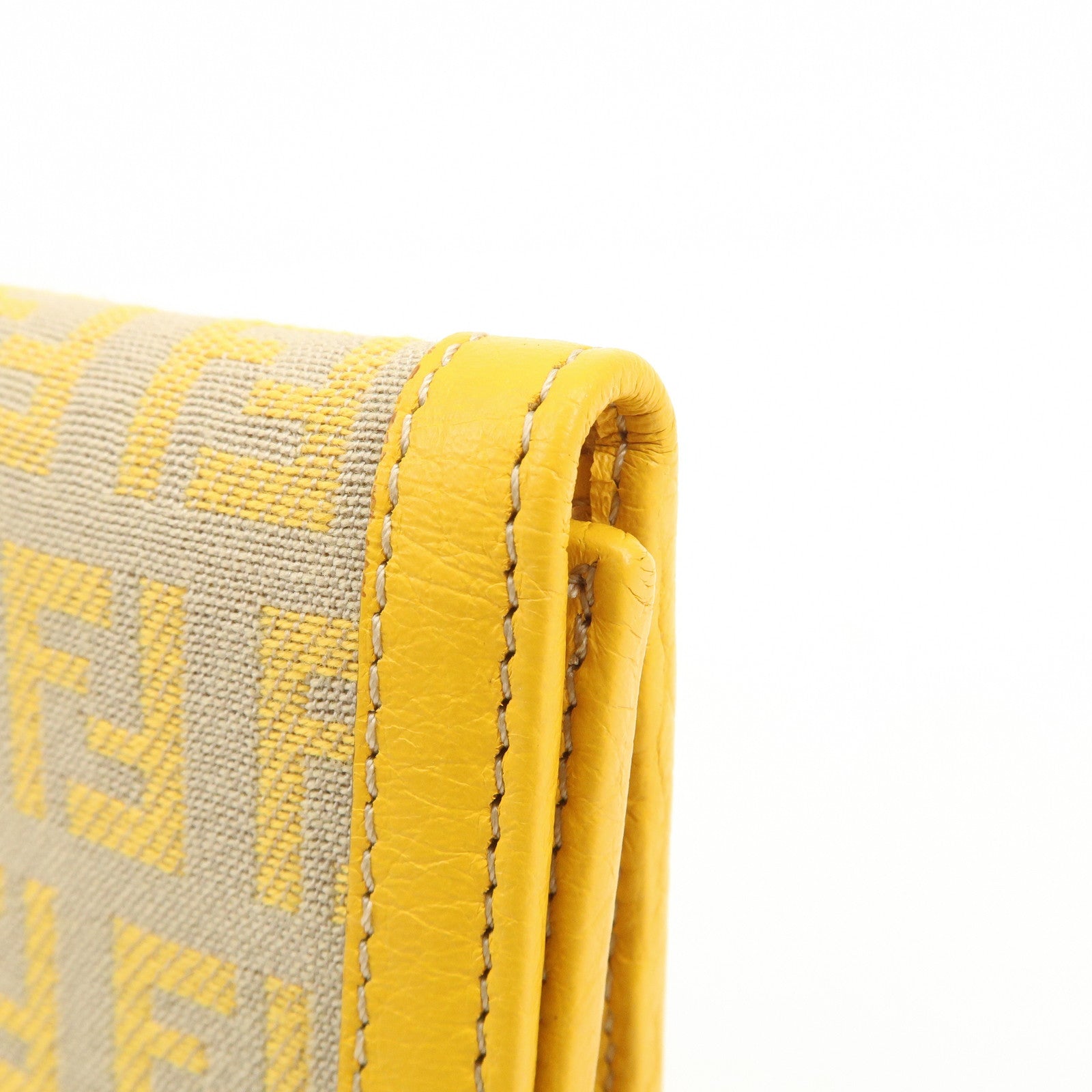 FENDI Zucchino Canvas Leather Tri-fold Compact Wallet Yellow 8M0177